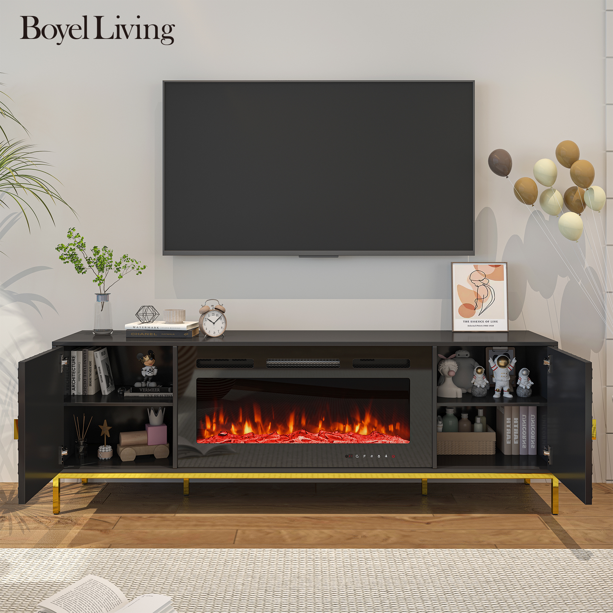 TV Stand with Built-in 36" Electric Fireplace Fits TVs Up to 75"