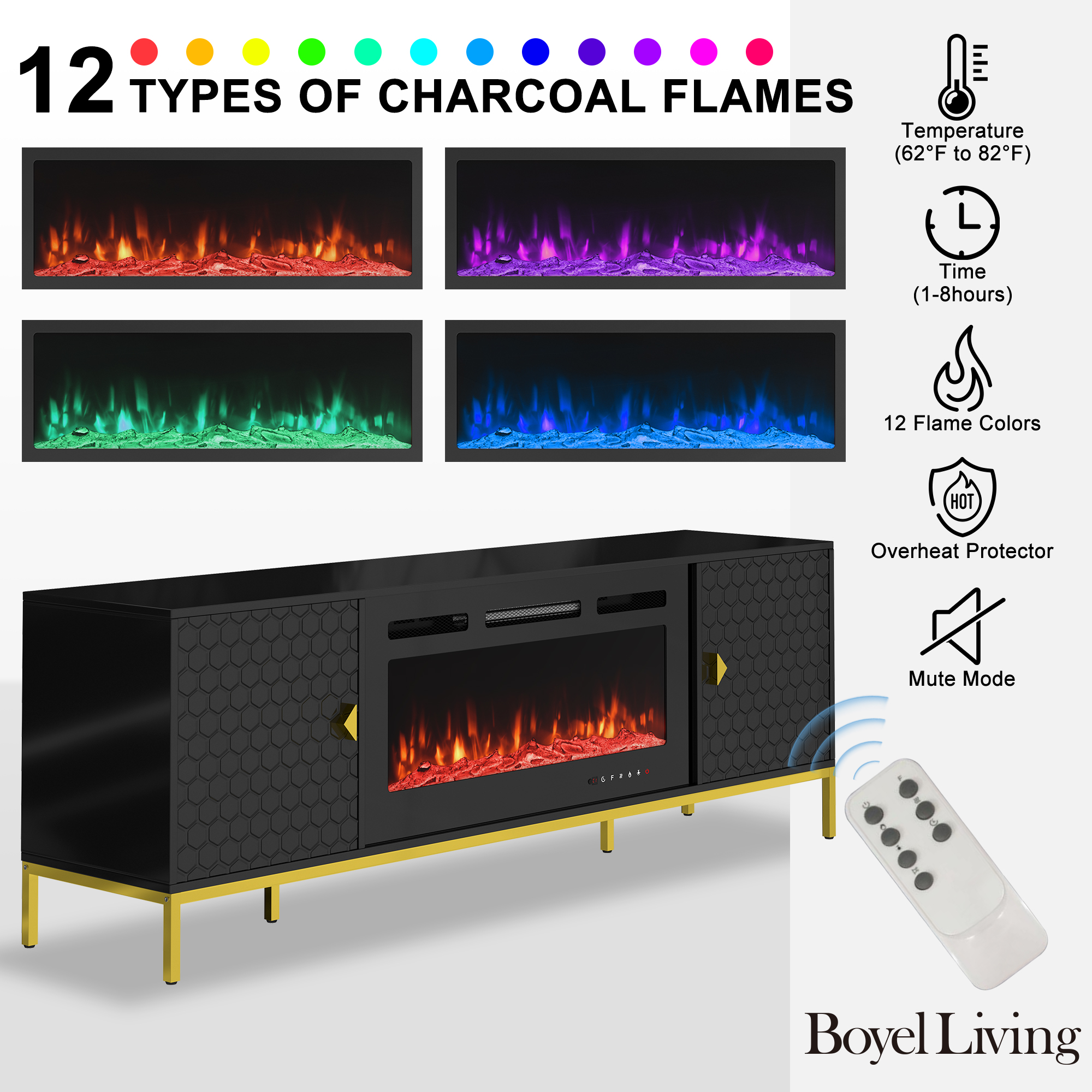 TV Stand with Built-in 36" Electric Fireplace Fits TVs Up to 75"