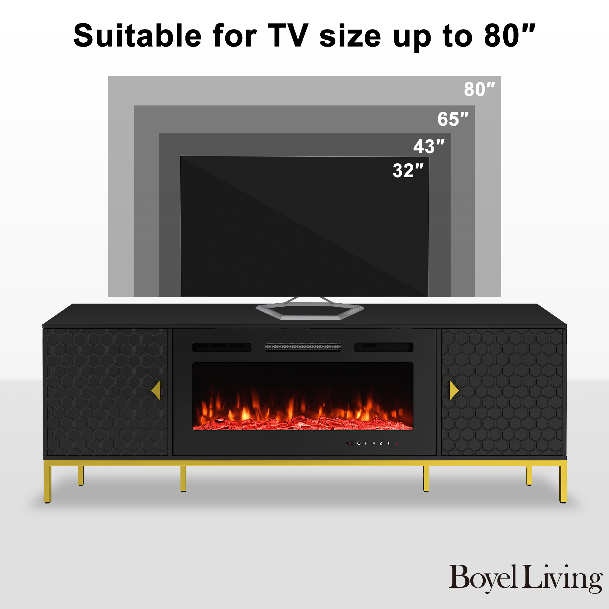 TV Stand with Built-in 36" Electric Fireplace Fits TVs Up to 75"