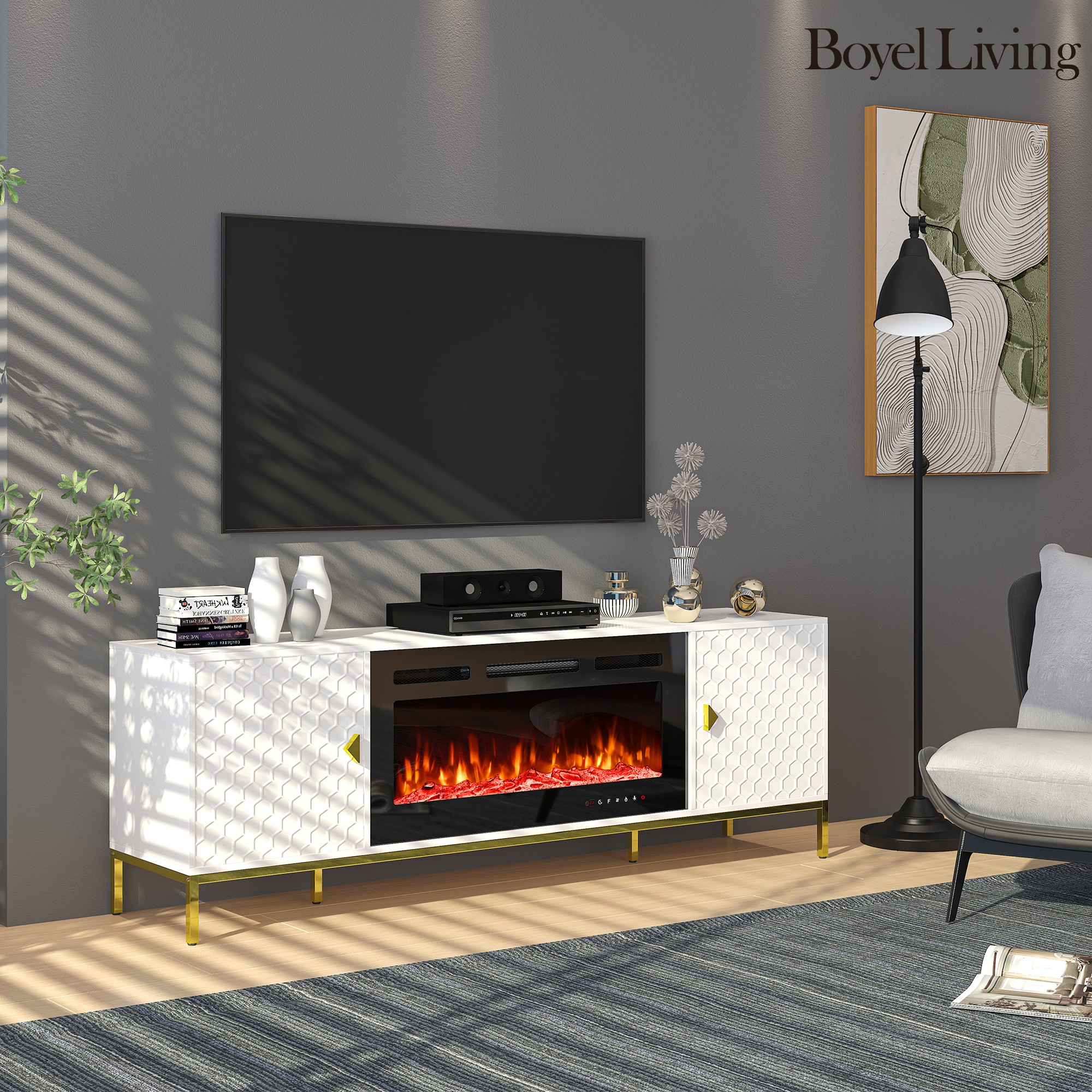 TV Stand with Built-in 36" Electric Fireplace Fits TVs Up to 75"