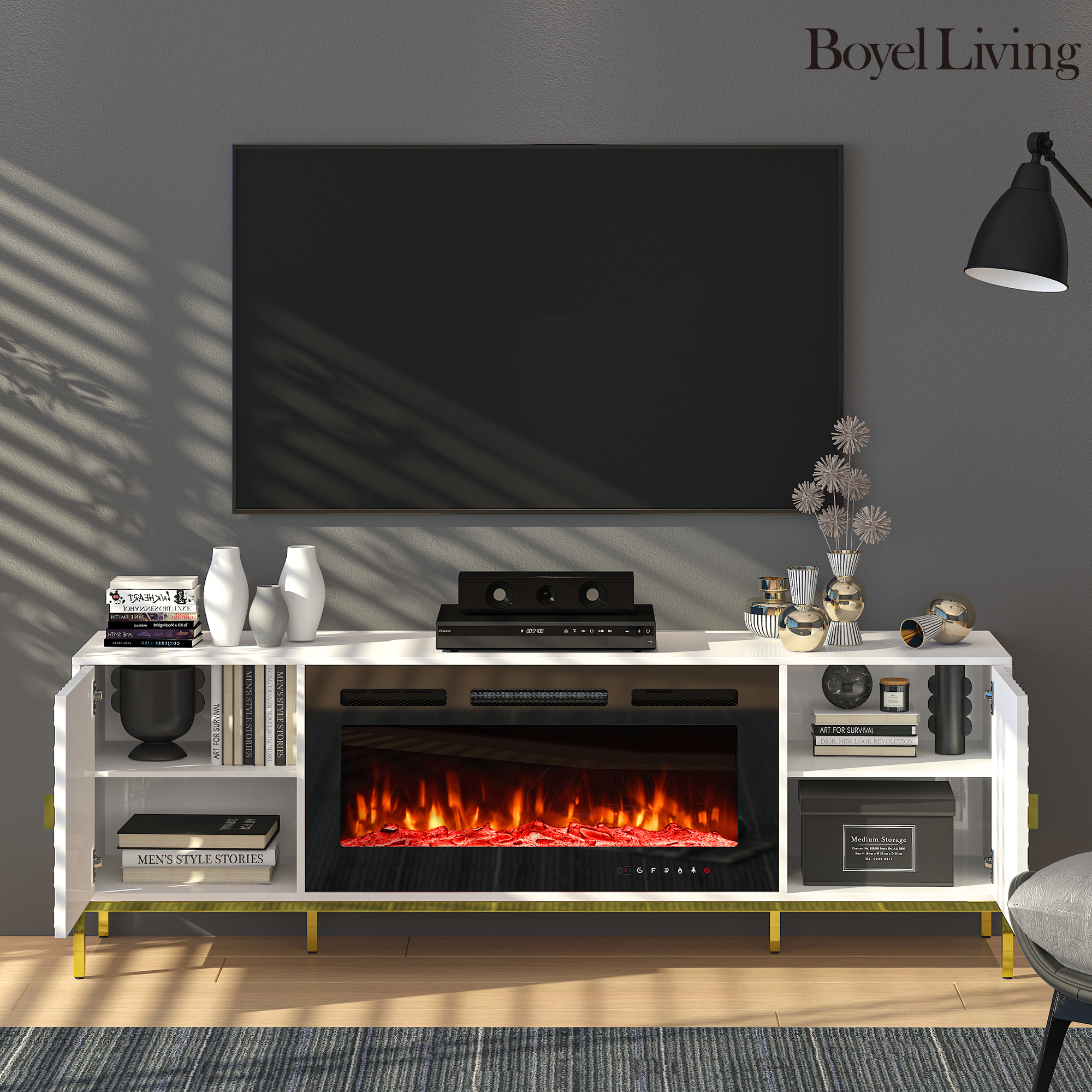 TV Stand with Built-in 36" Electric Fireplace Fits TVs Up to 75"
