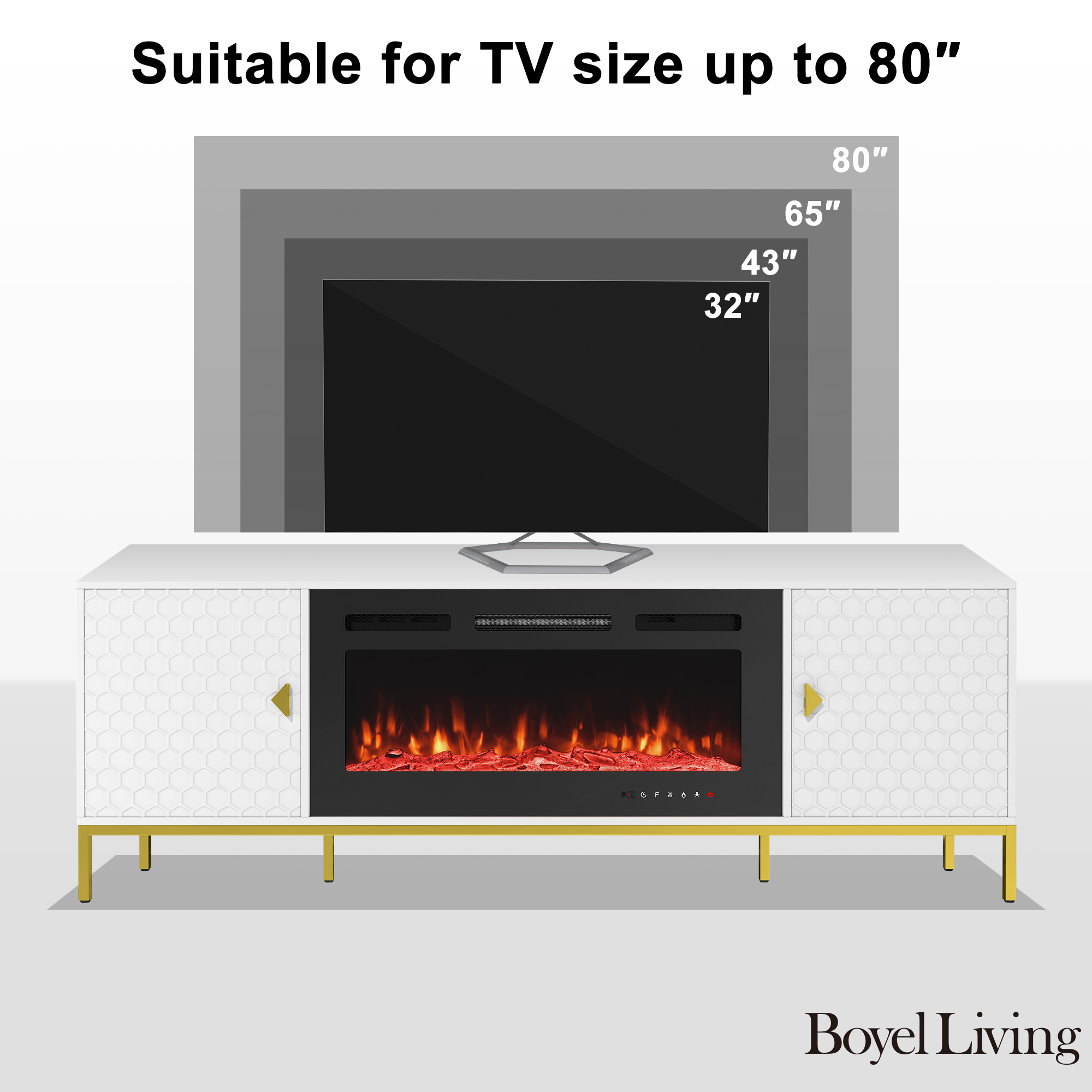 TV Stand with Built-in 36" Electric Fireplace Fits TVs Up to 75"