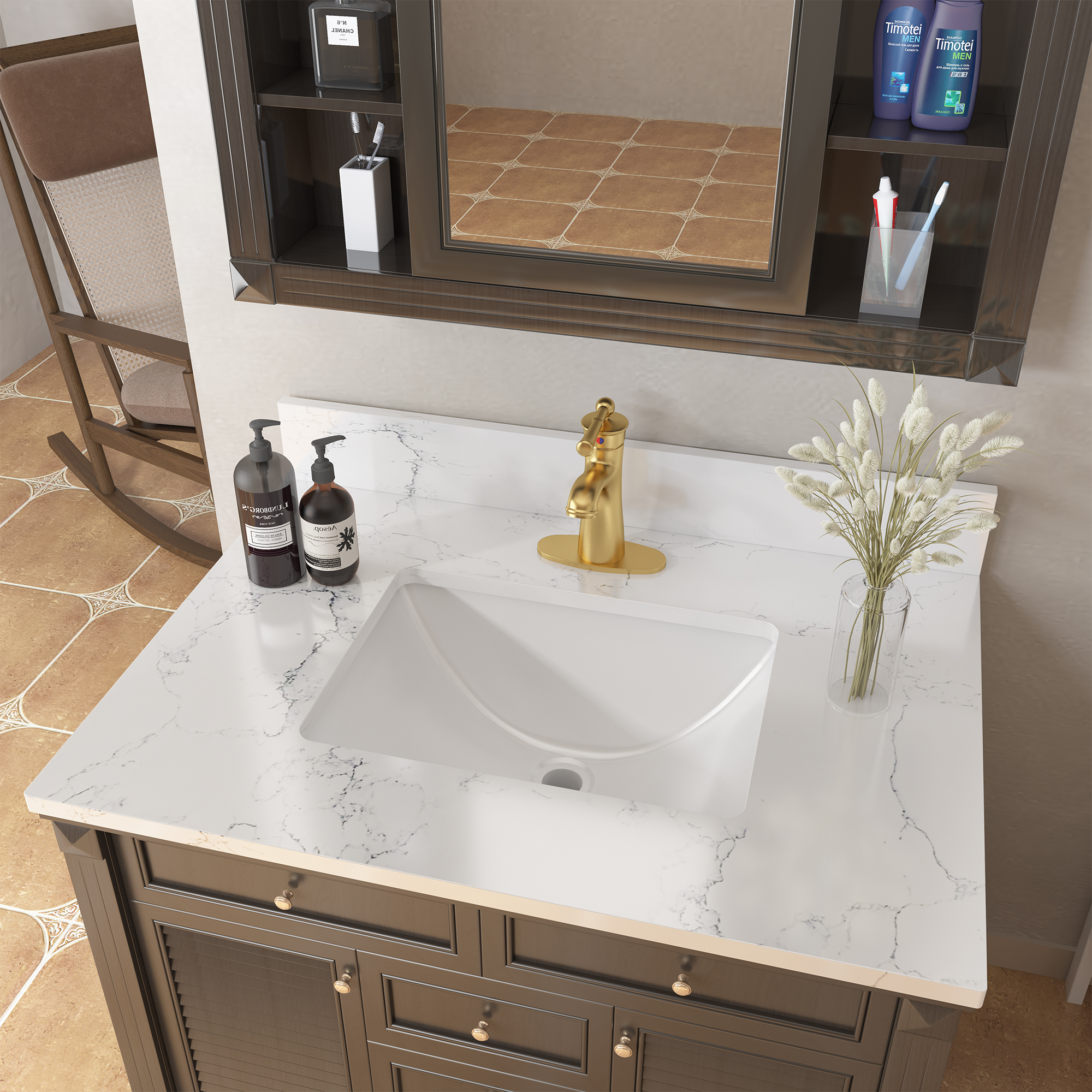 31 in. W x 22 in. D Engineered Stone Composite White Rectangular Single Sink Bathroom Vanity Top