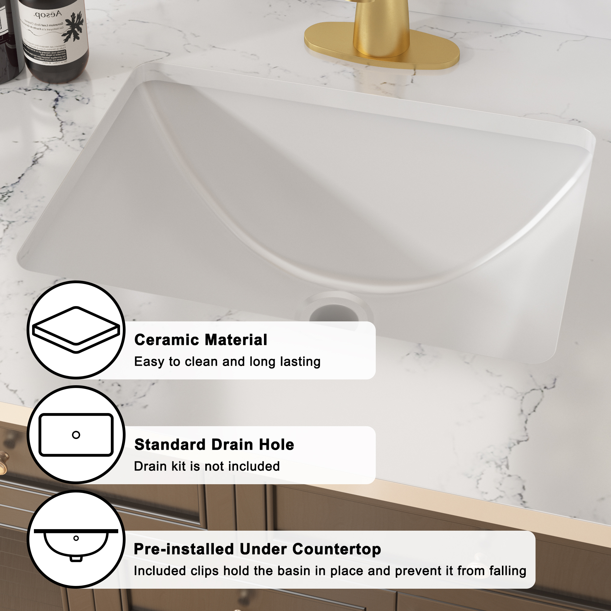 31 in. W x 22 in. D Engineered Stone Composite White Rectangular Single Sink Bathroom Vanity Top