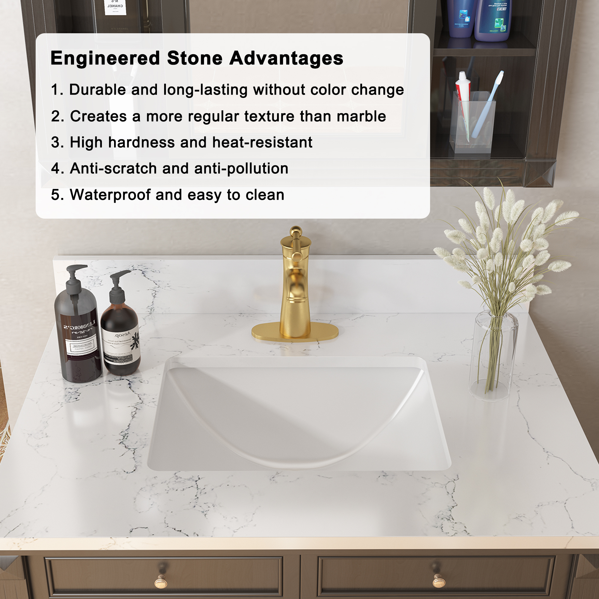 31 in. W x 22 in. D Engineered Stone Composite White Rectangular Single Sink Bathroom Vanity Top