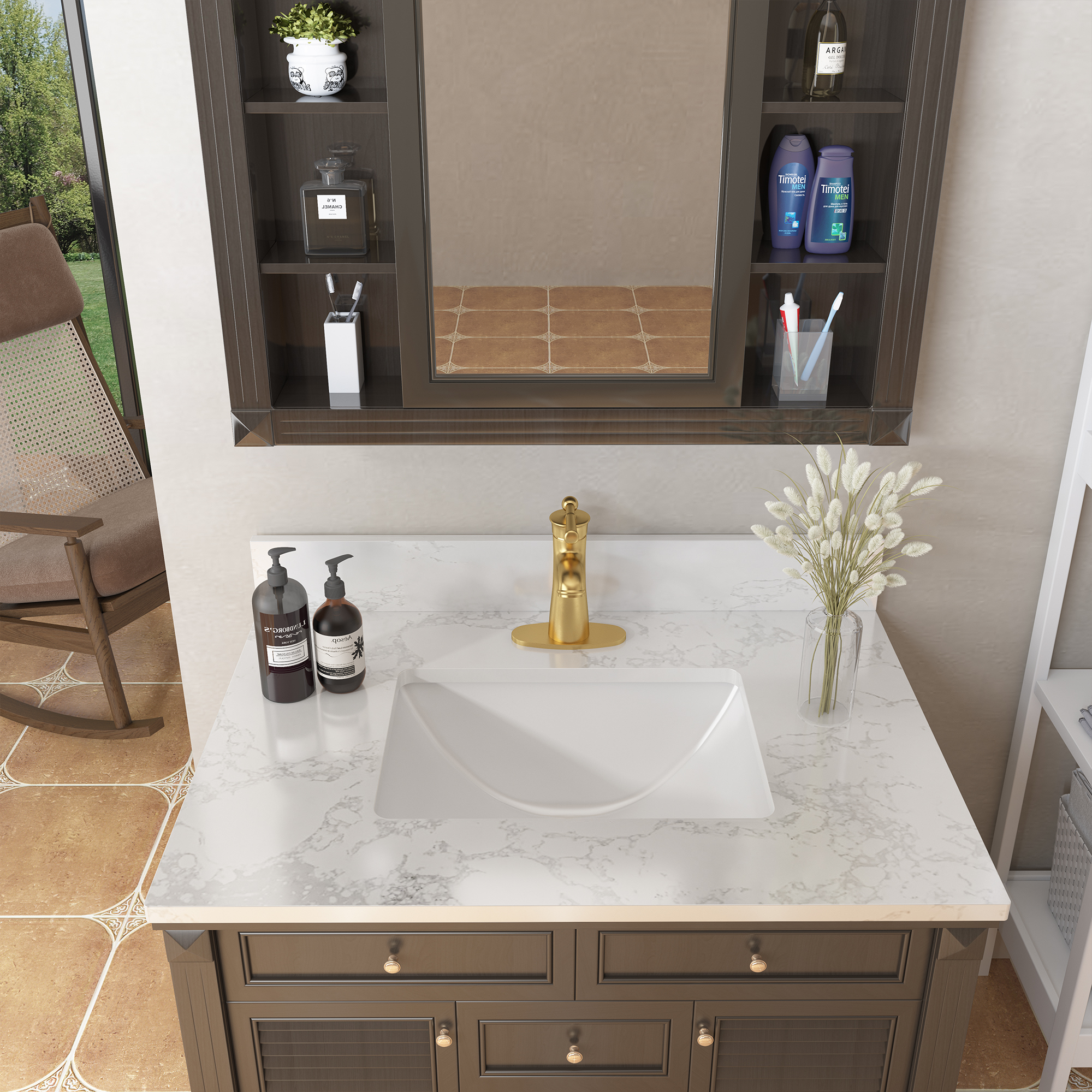 31 in. W x 22 in. D Engineered Stone Composite White Rectangular Single Sink Bathroom Vanity Top