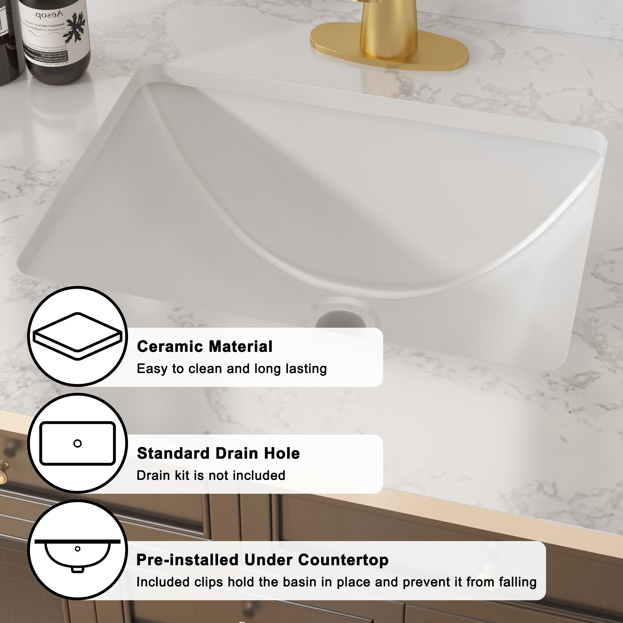 31 in. W x 22 in. D Engineered Stone Composite White Rectangular Single Sink Bathroom Vanity Top