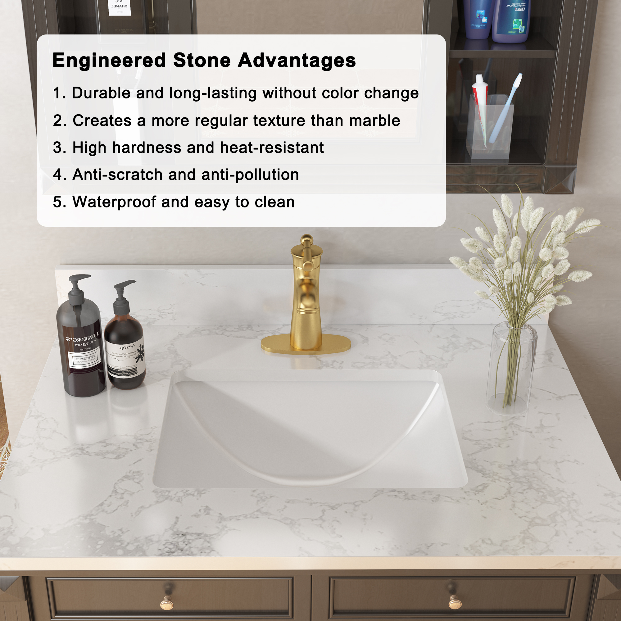 31 in. W x 22 in. D Engineered Stone Composite White Rectangular Single Sink Bathroom Vanity Top