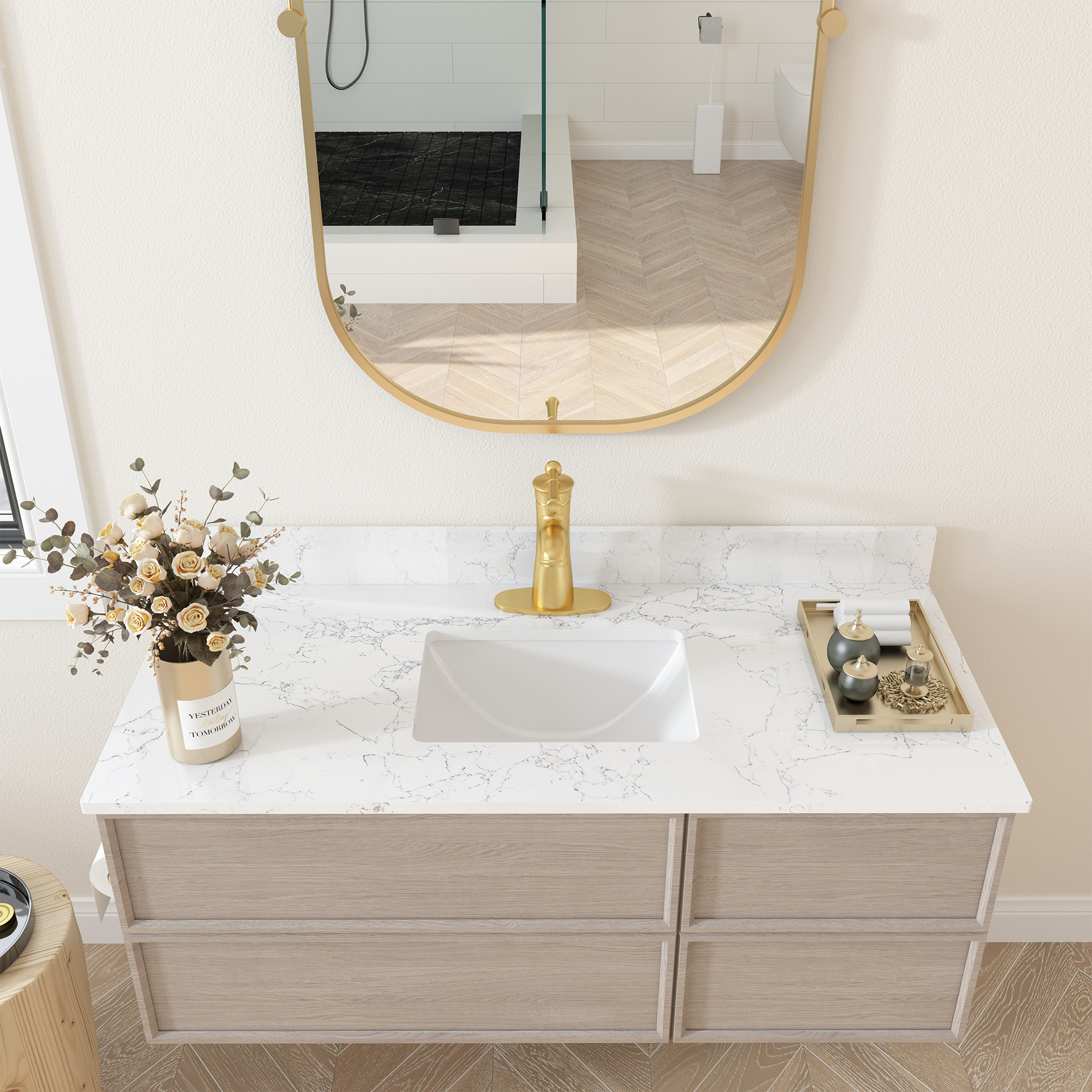 49 in. W x 22 in. D Engineered Stone Composite White Rectangular Single Sink Bathroom Vanity Top