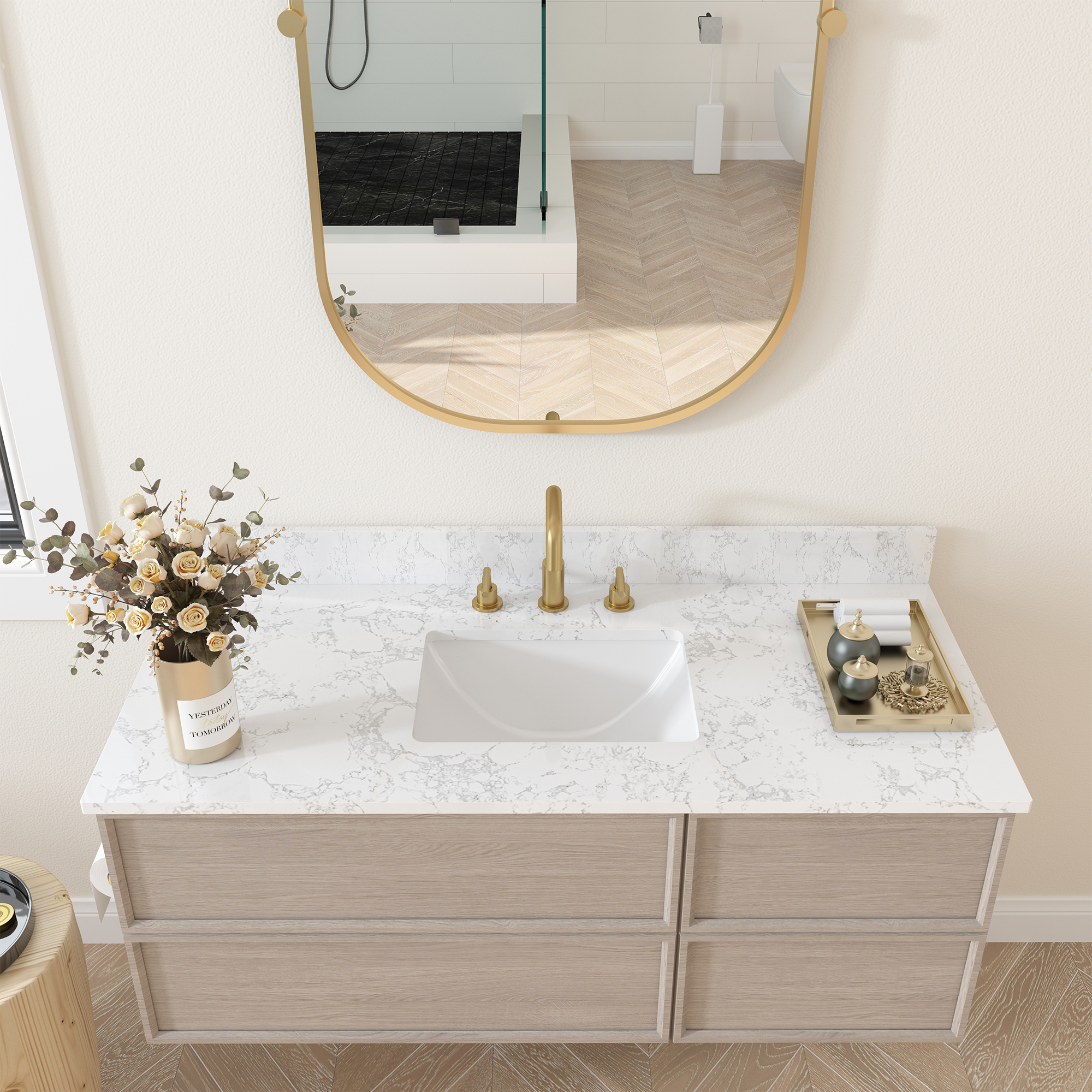 49 in. W x 22 in. D Engineered Stone Composite White Rectangular Single Sink Bathroom Vanity Top