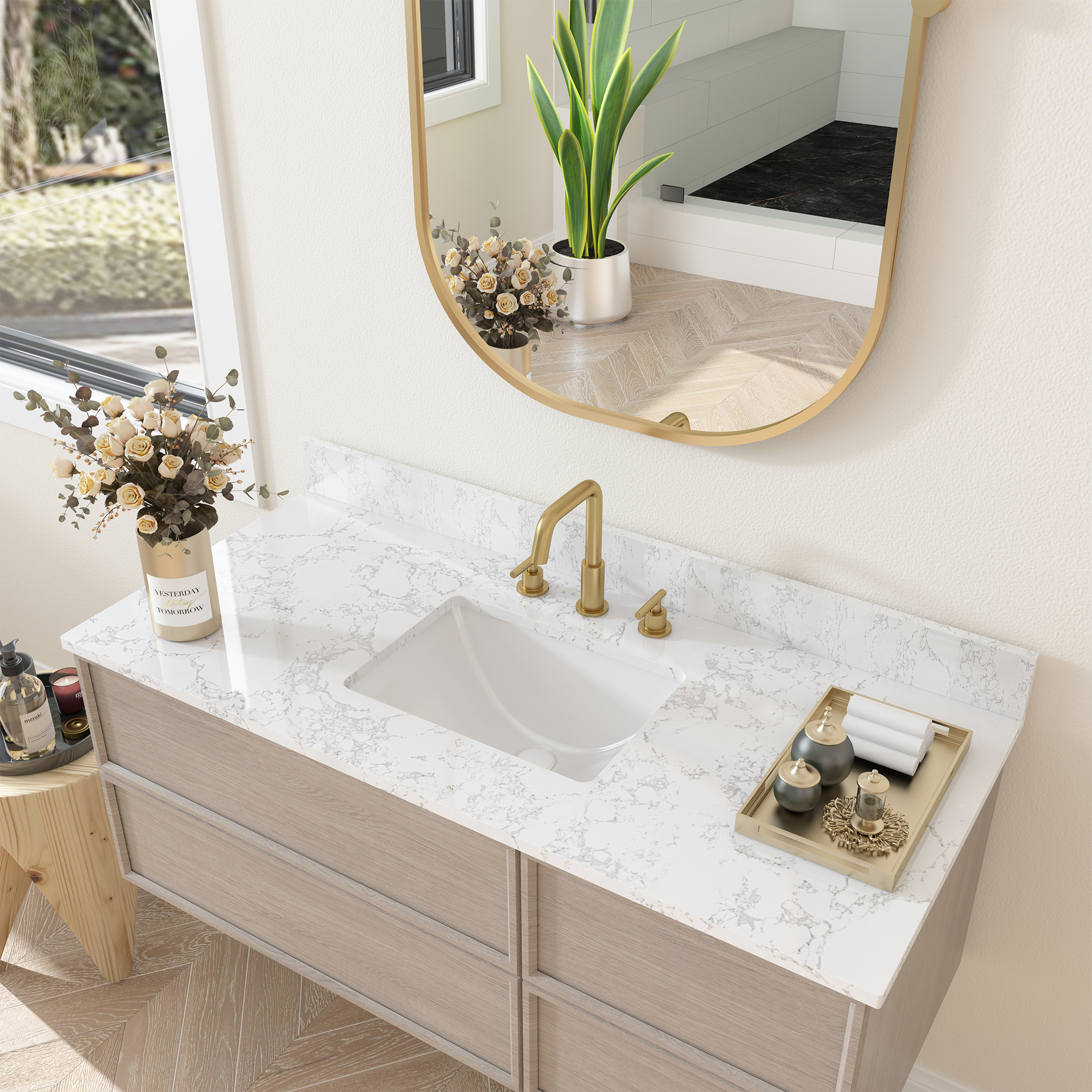 49 in. W x 22 in. D Engineered Stone Composite White Rectangular Single Sink Bathroom Vanity Top