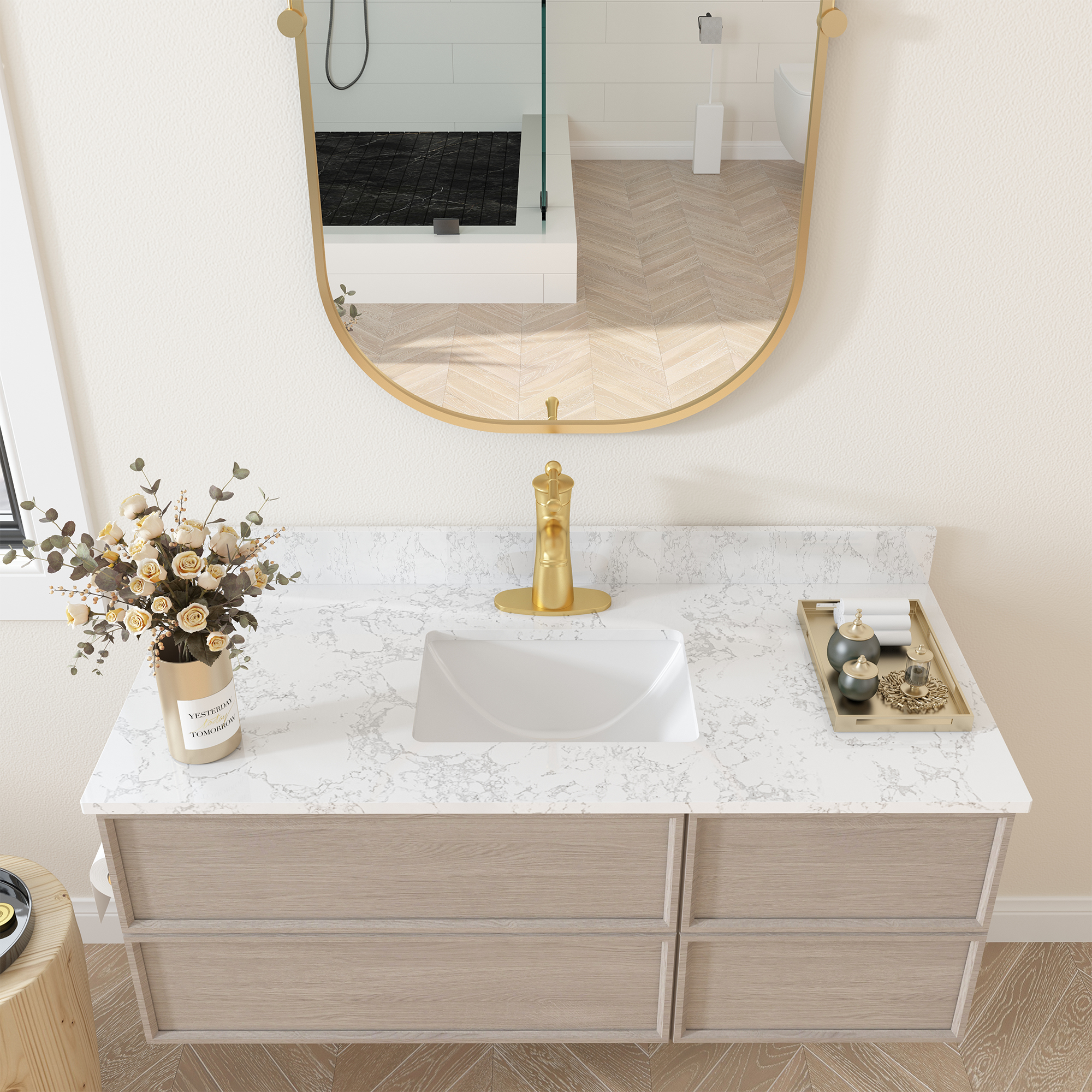 49 in. W x 22 in. D Engineered Stone Composite White Rectangular Single Sink Bathroom Vanity Top