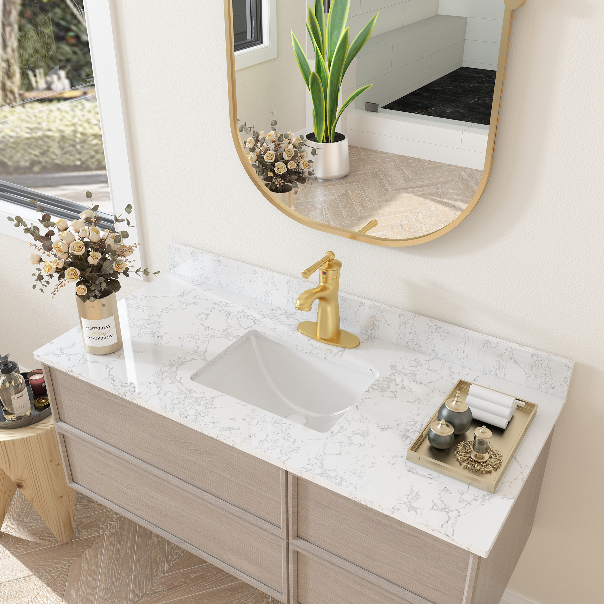 49 in. W x 22 in. D Engineered Stone Composite White Rectangular Single Sink Bathroom Vanity Top