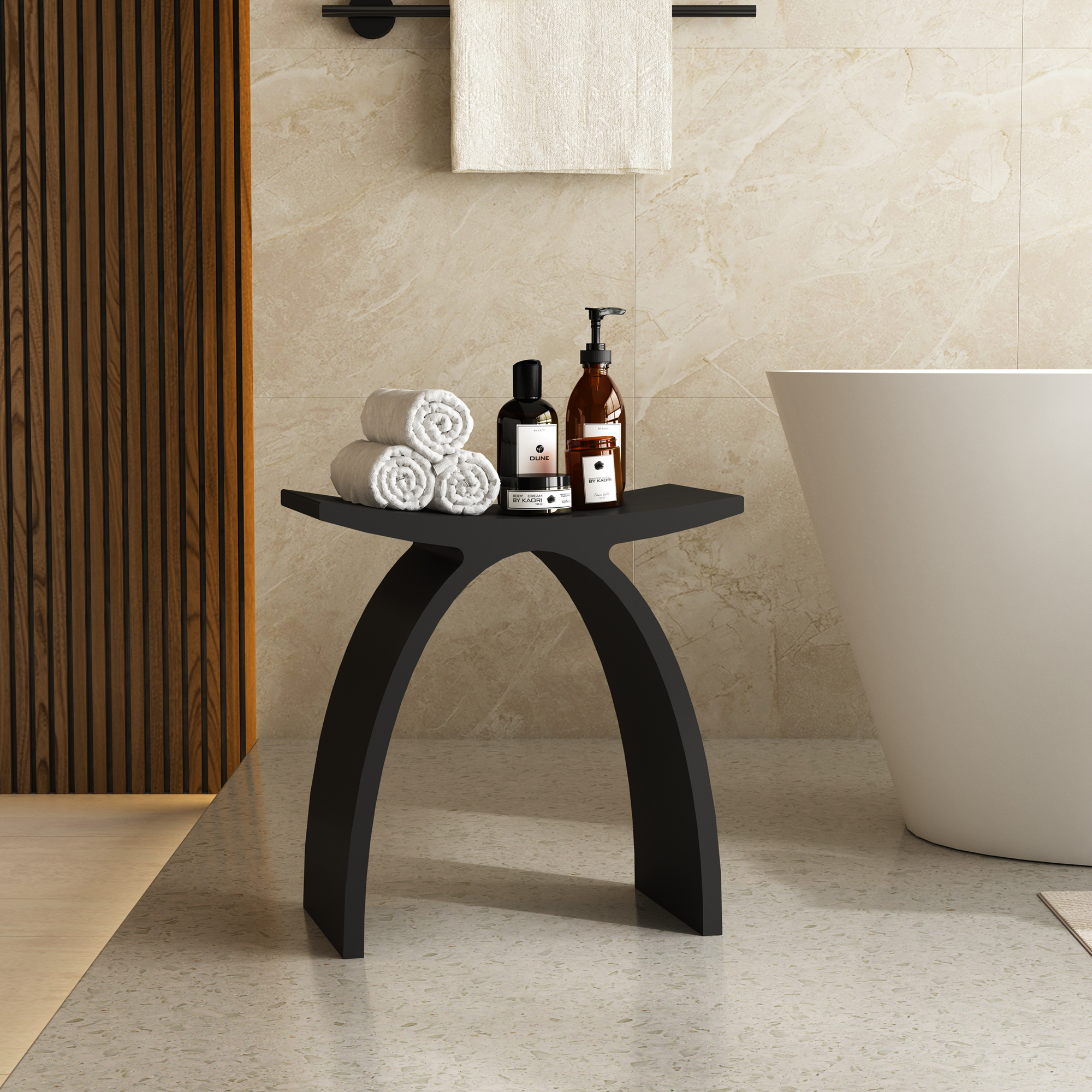Solid Surface Stool for Bathroom - Matte White/Matte Black