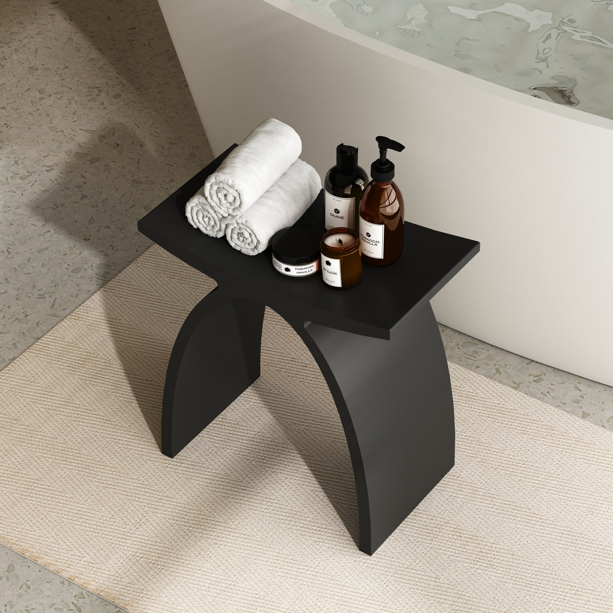 Solid Surface Stool for Bathroom - Matte White/Matte Black