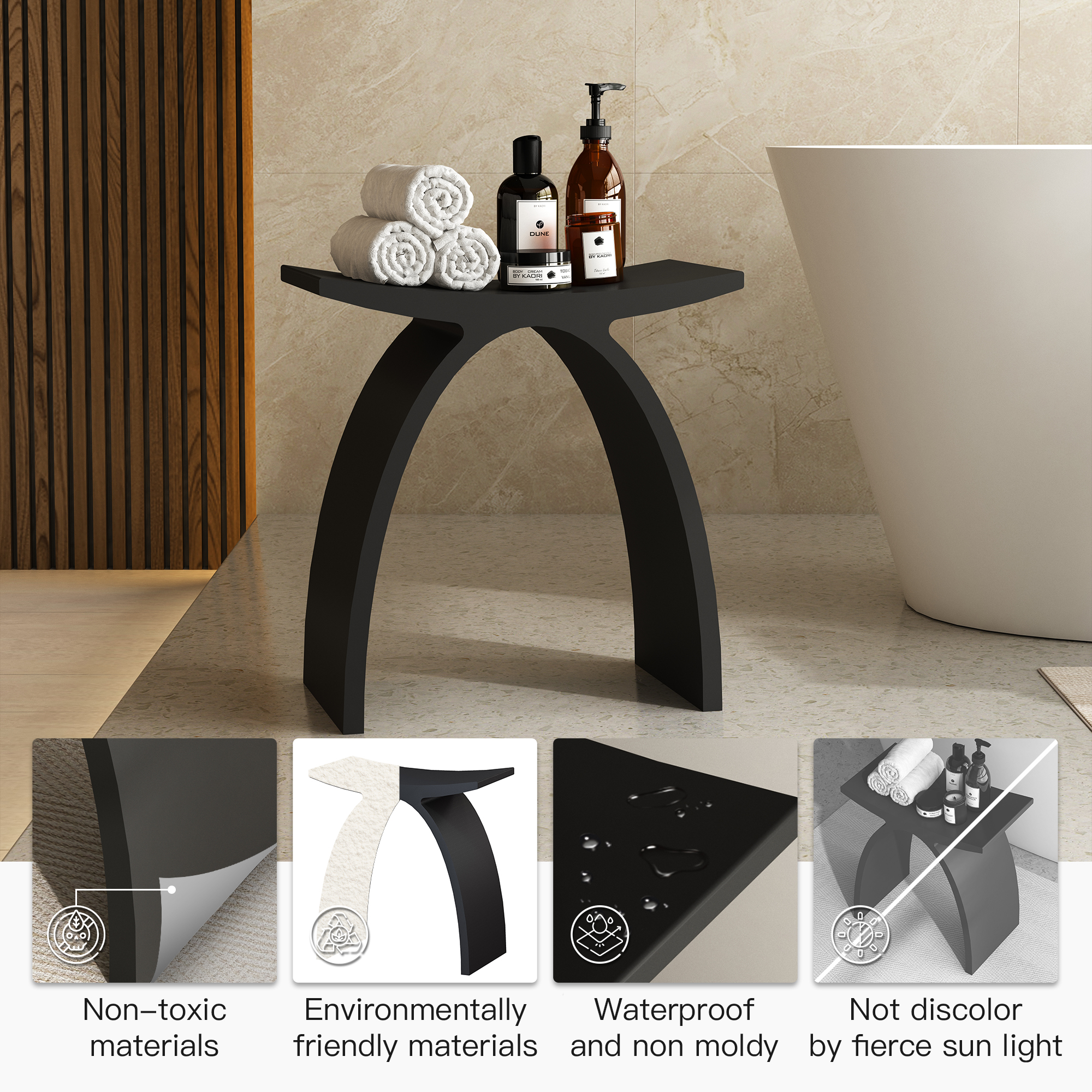 Solid Surface Stool for Bathroom - Matte White/Matte Black