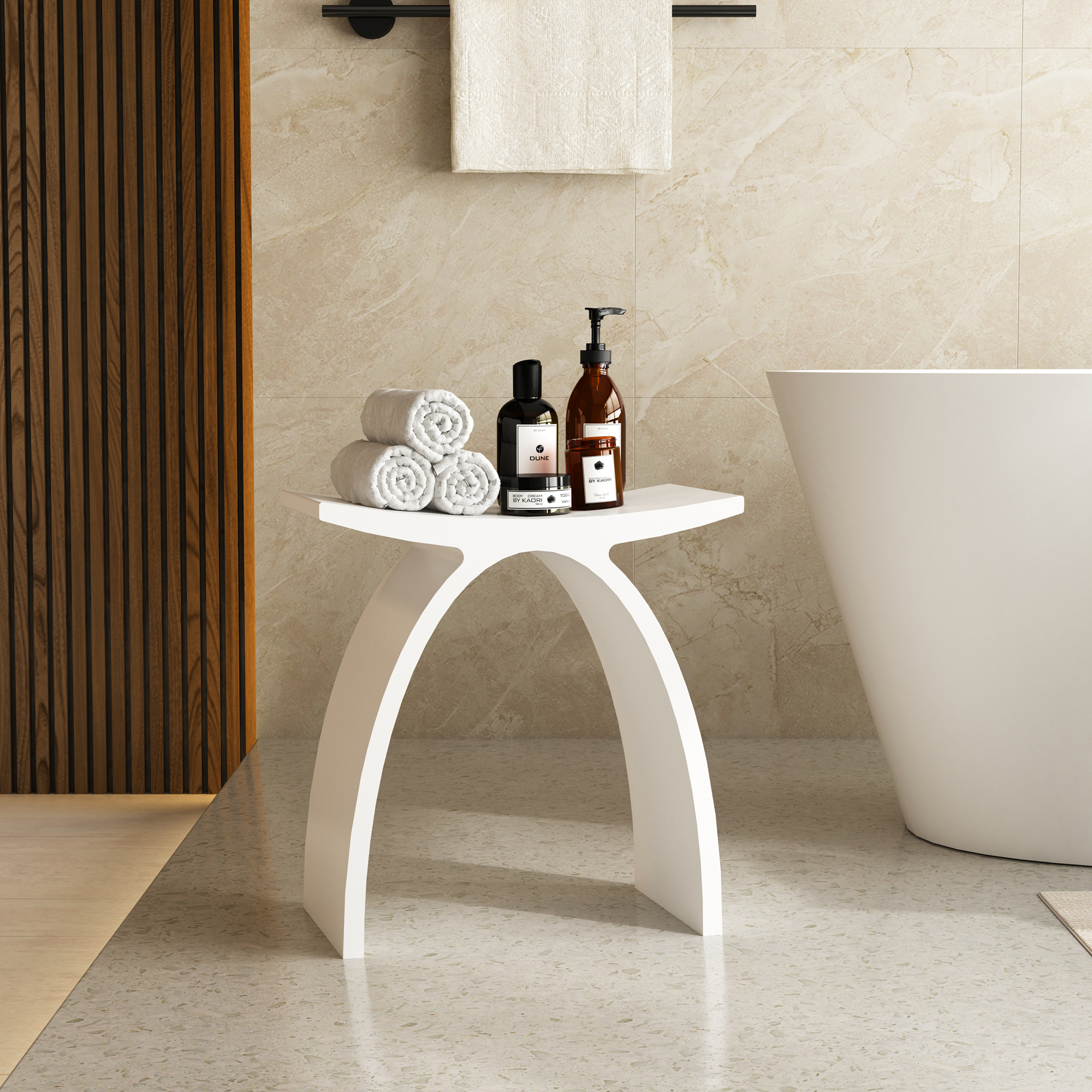 Solid Surface Stool for Bathroom - Matte White/Matte Black