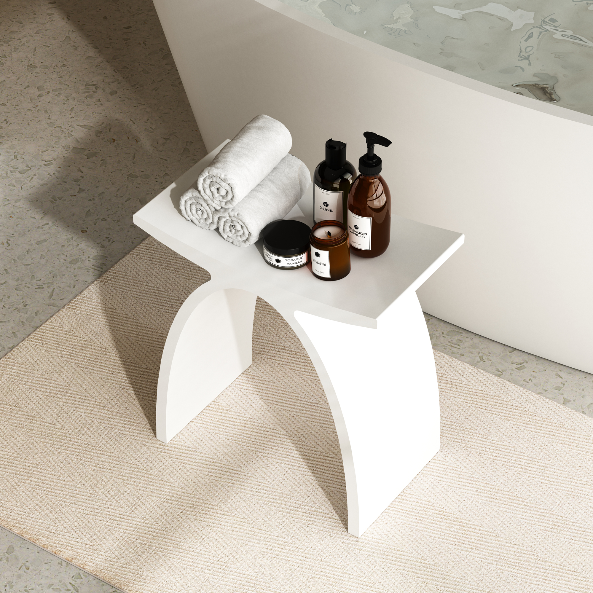 Solid Surface Stool for Bathroom - Matte White/Matte Black