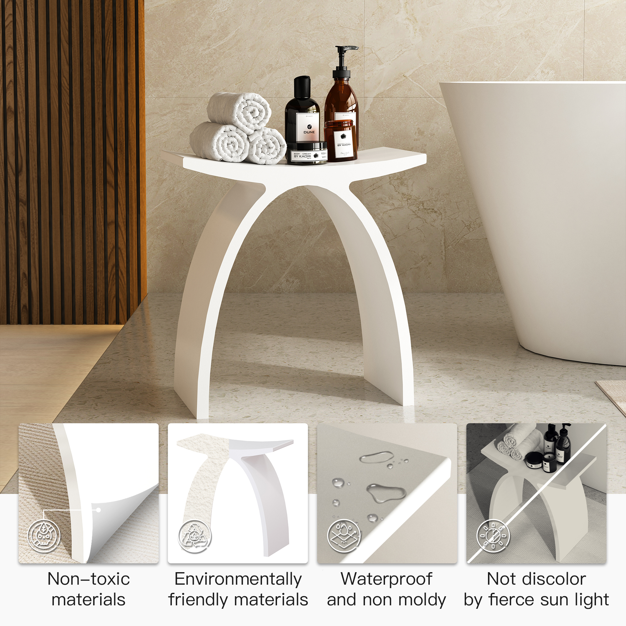 Solid Surface Stool for Bathroom - Matte White/Matte Black