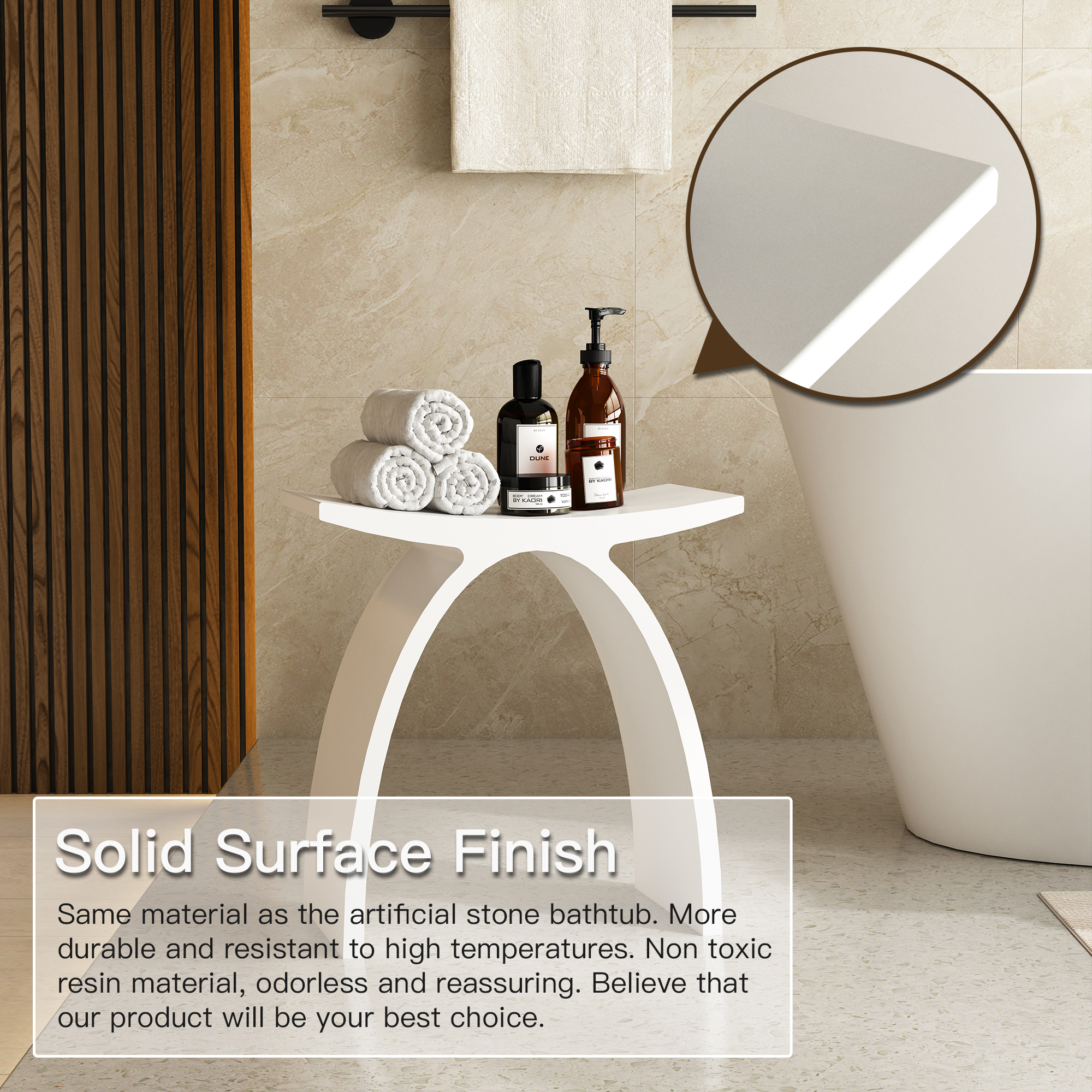 Solid Surface Stool for Bathroom - Matte White/Matte Black