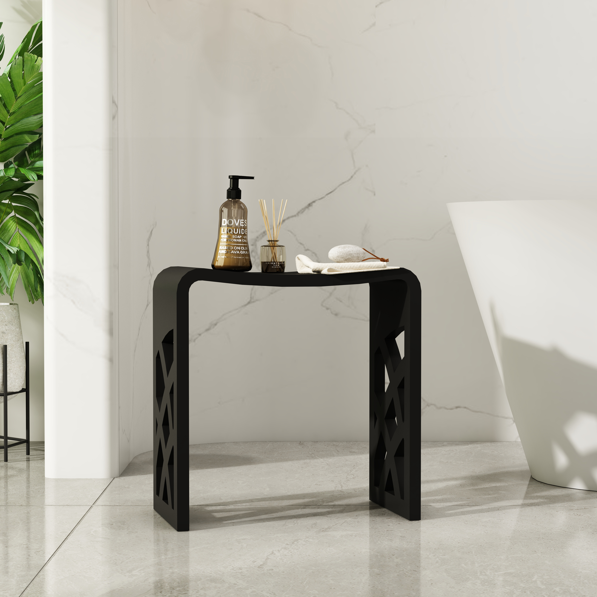 Matte artificial stone stool , Applicable to multiple scenes, can be used in shower room/bathtub side storage/living room/bedroom