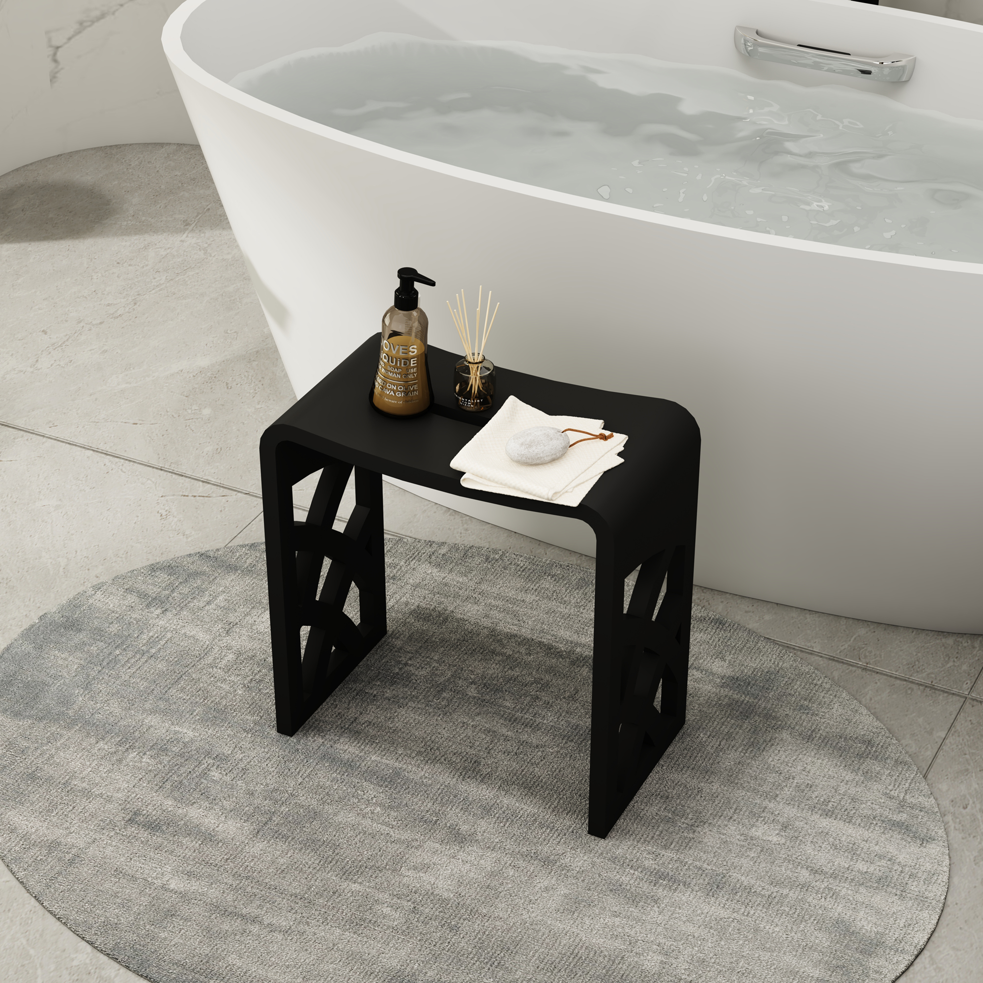 Matte artificial stone stool , Applicable to multiple scenes, can be used in shower room/bathtub side storage/living room/bedroom