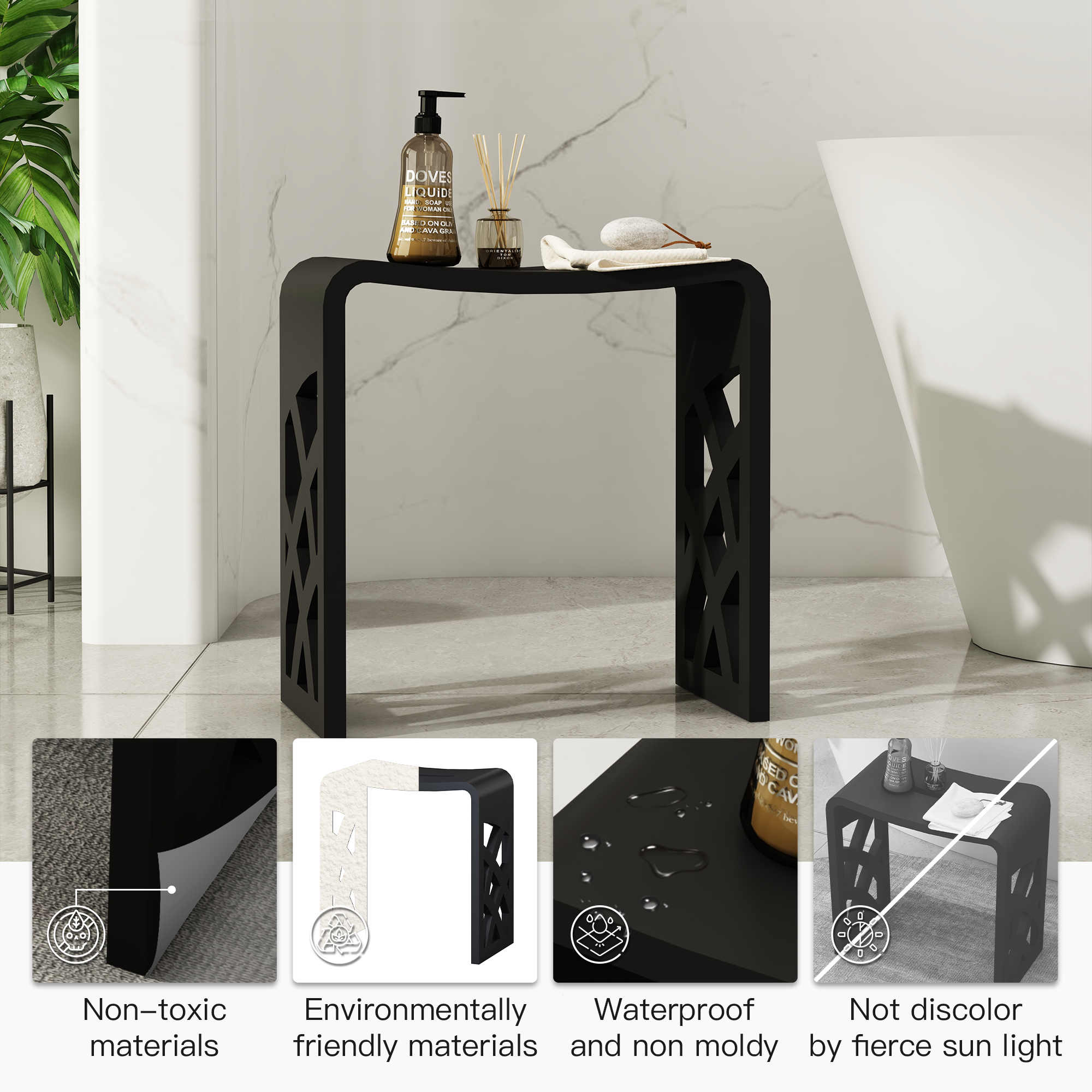 Matte artificial stone stool , Applicable to multiple scenes, can be used in shower room/bathtub side storage/living room/bedroom