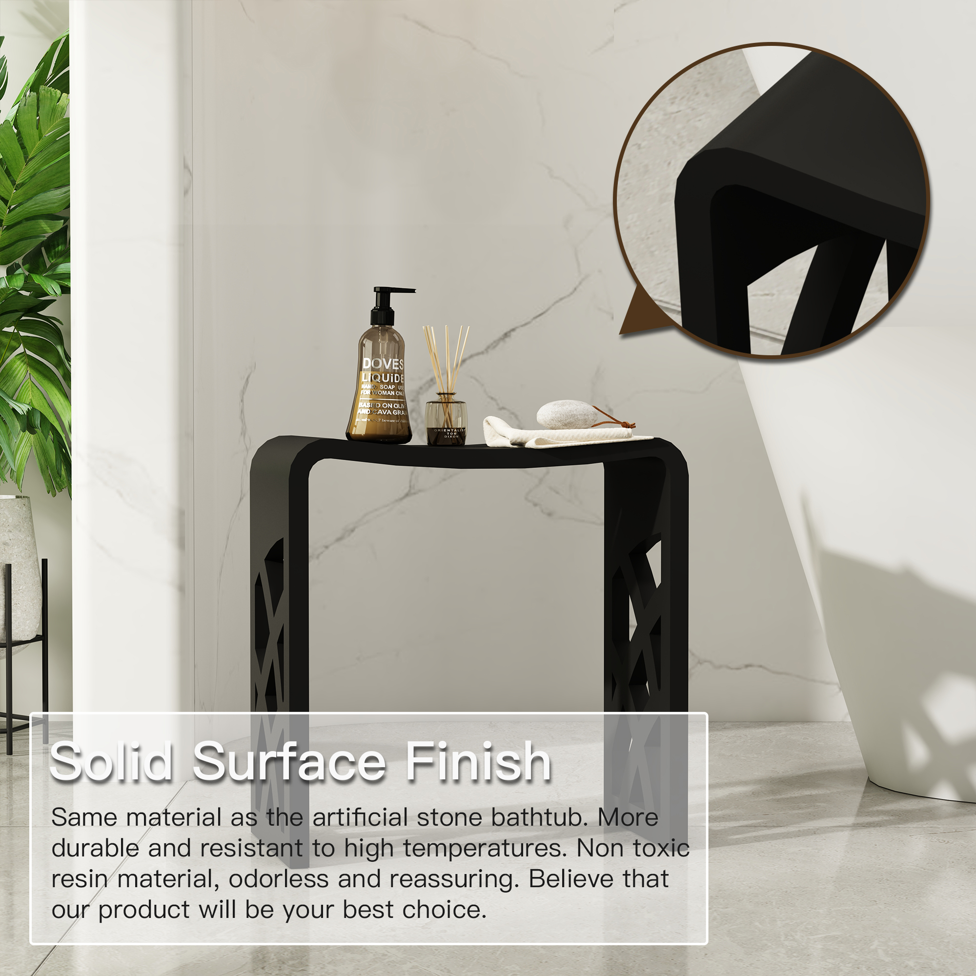 Matte artificial stone stool , Applicable to multiple scenes, can be used in shower room/bathtub side storage/living room/bedroom