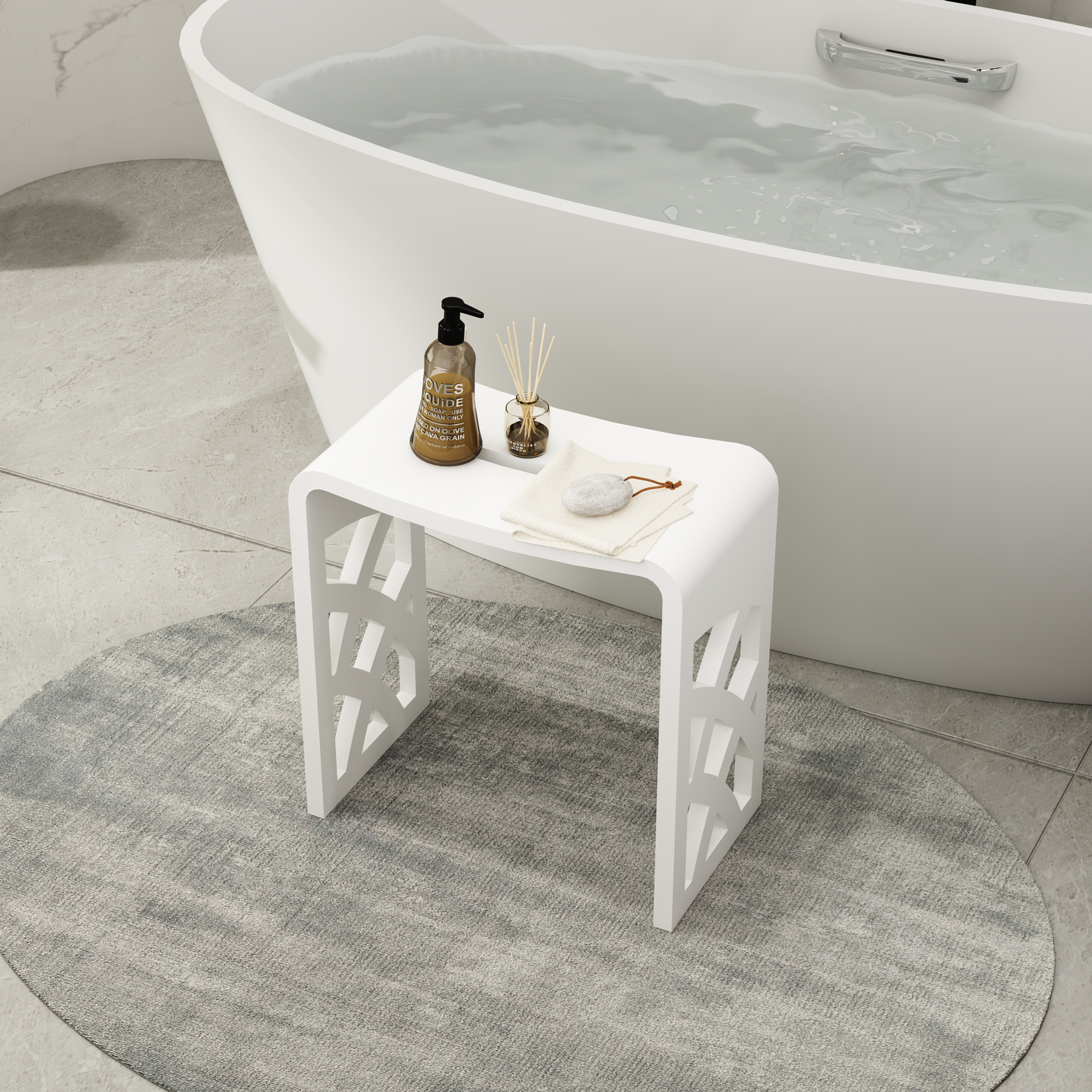 Matte artificial stone stool , Applicable to multiple scenes, can be used in shower room/bathtub side storage/living room/bedroom