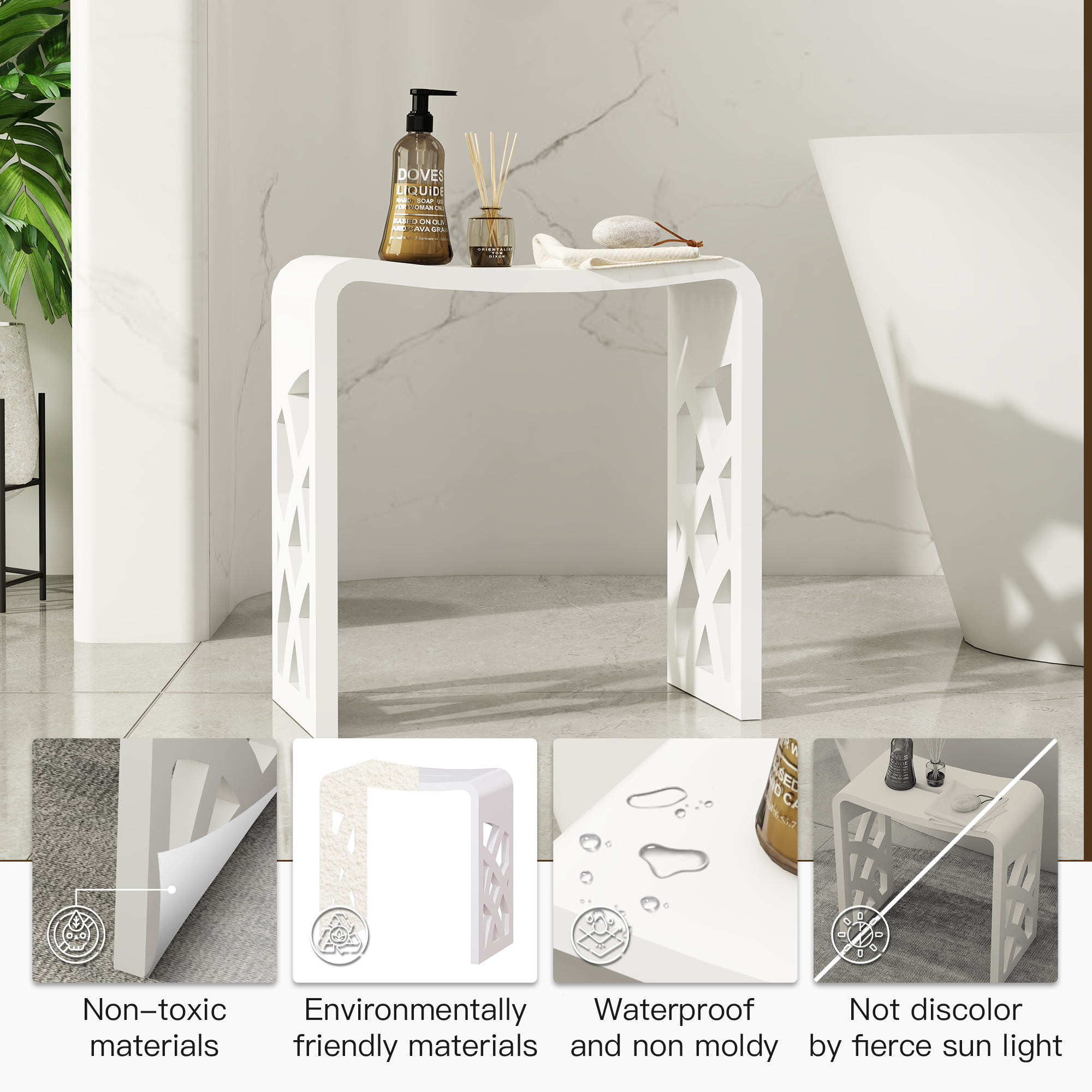 Matte artificial stone stool , Applicable to multiple scenes, can be used in shower room/bathtub side storage/living room/bedroom