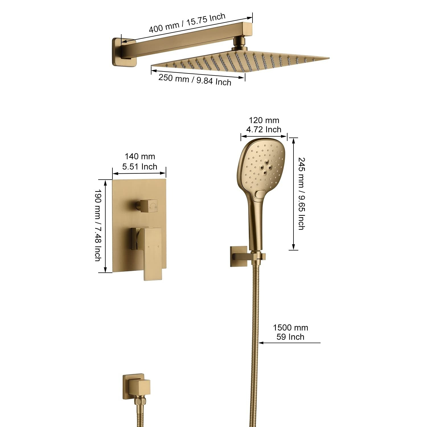 10" Wall Mounted 2 Function Dual Shower Head System with Handheld