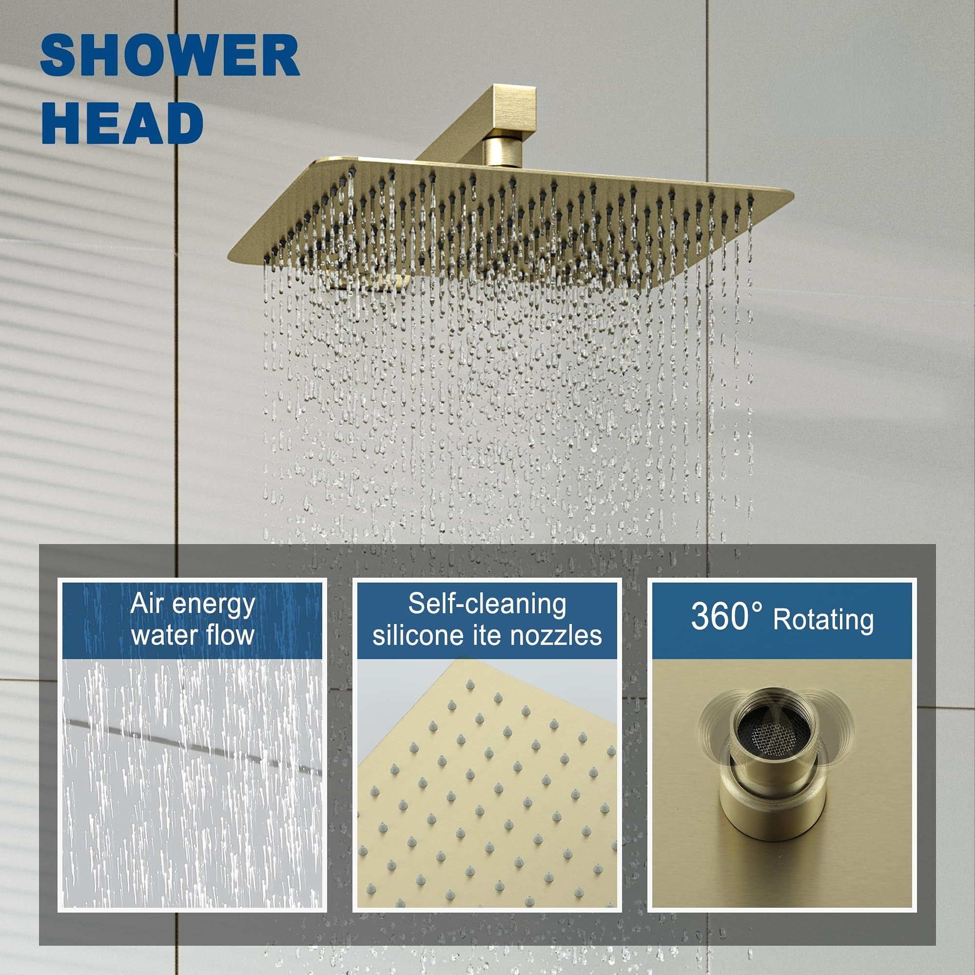 10 Inch Square Shower Head - Wall Mount 1-Spray Pattern Faucet with 2.5 GPM Flow Rate Brushed Gold (Valve Included)