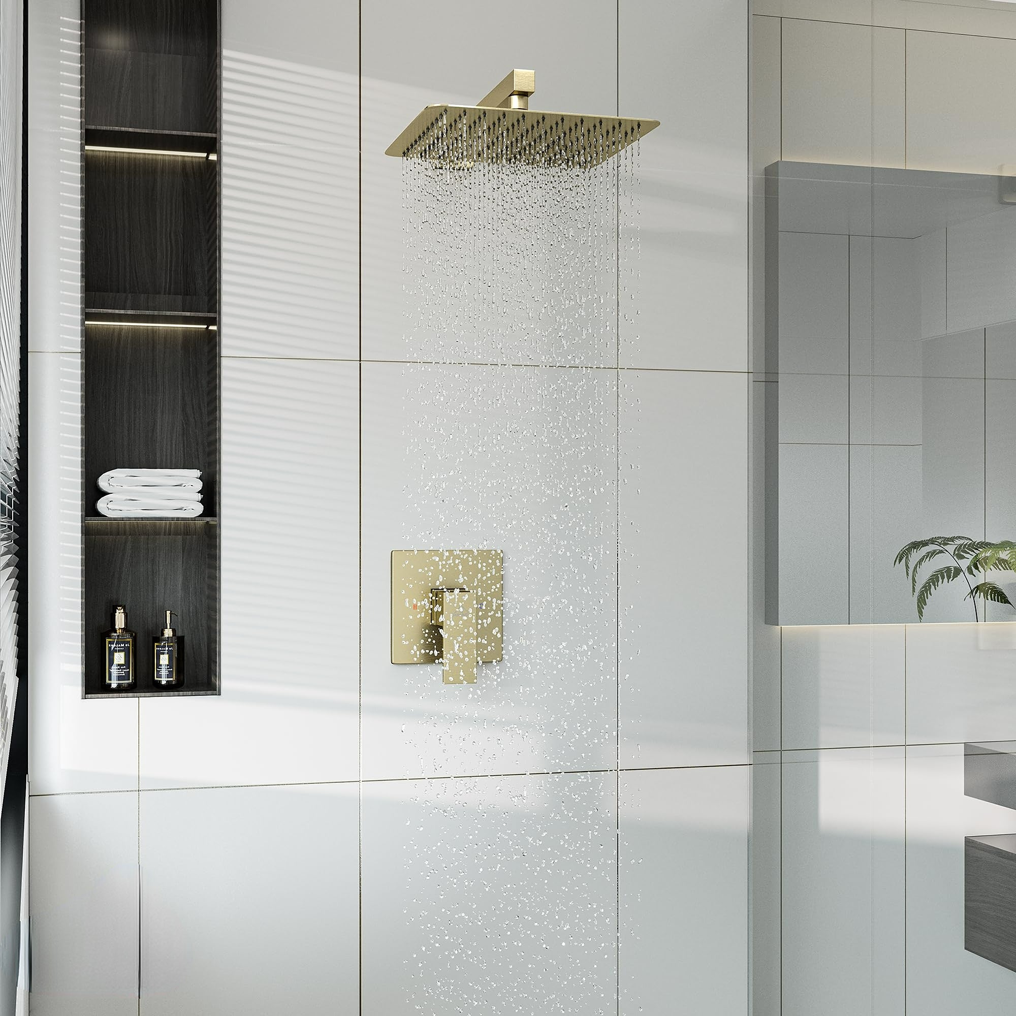 10 Inch Square Shower Head - Wall Mount 1-Spray Pattern Faucet with 2.5 GPM Flow Rate Brushed Gold (Valve Included)