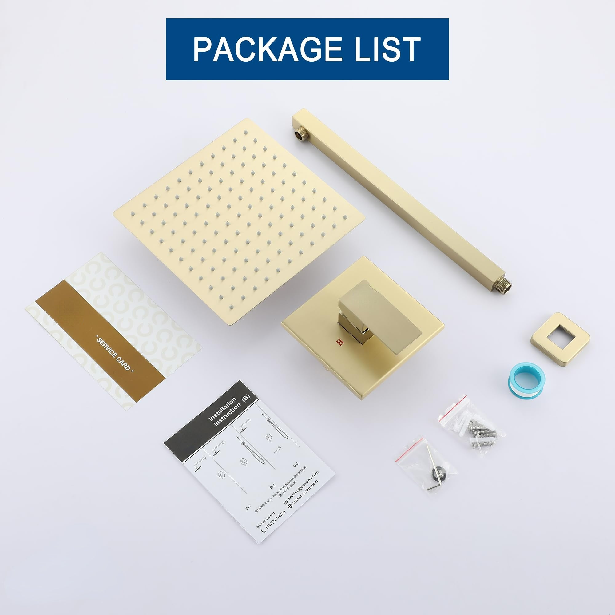 10 Inch Square Shower Head - Wall Mount 1-Spray Pattern Faucet with 2.5 GPM Flow Rate Brushed Gold (Valve Included)