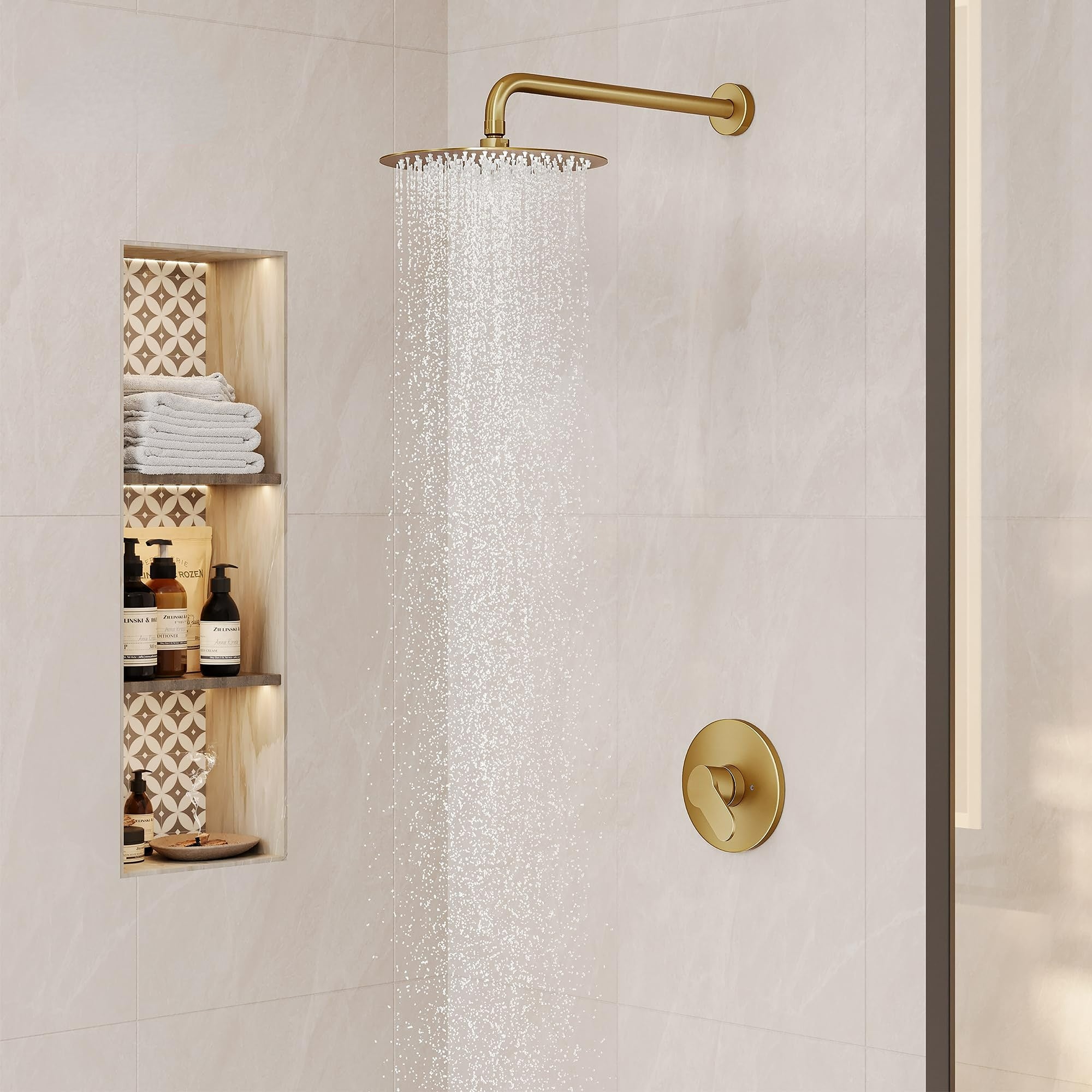 Boyel Living 10 Inch Shower Faucet Set Complete, Wall Mounted Shower System with Rainfall Shower Head Combo, Single Handle Shower Valve and Trim Kit