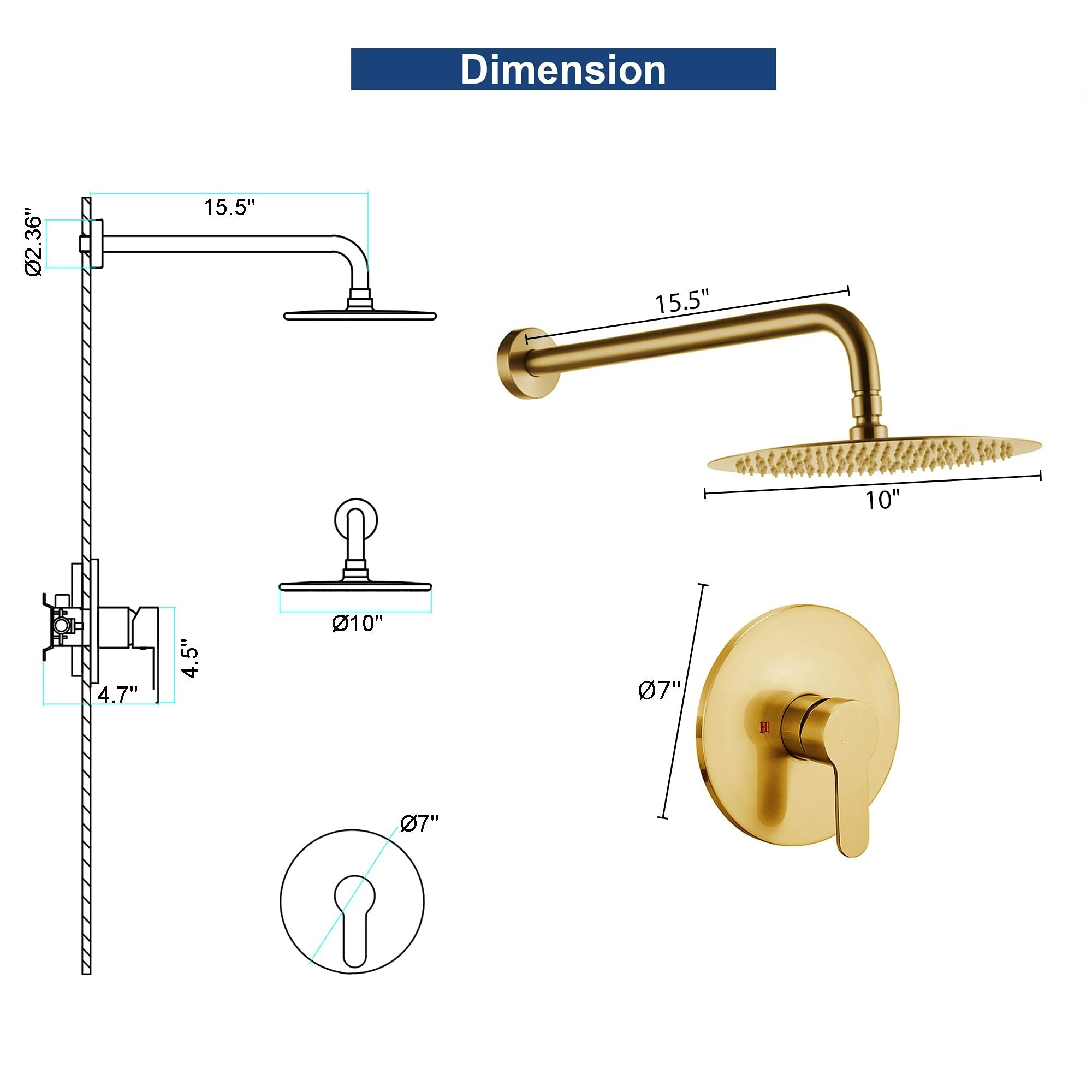Boyel Living 10 Inch Shower Faucet Set Complete, Wall Mounted Shower System with Rainfall Shower Head Combo, Single Handle Shower Valve and Trim Kit