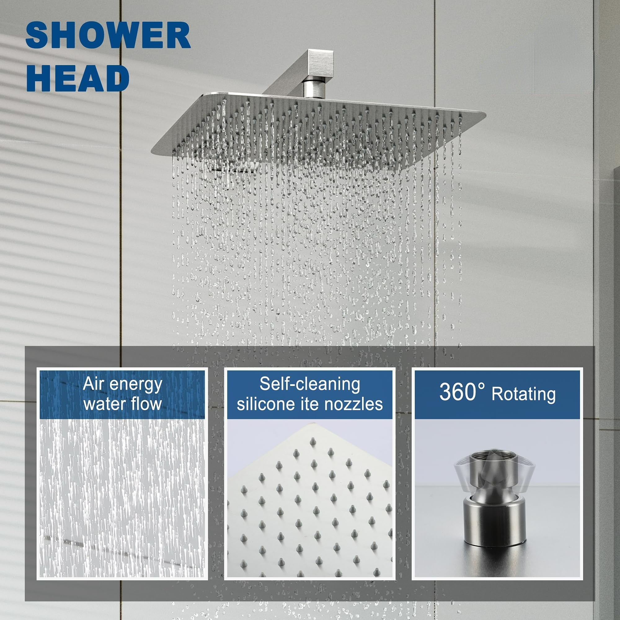 10 Inch Square Shower Head - Wall Mount 1-Spray Pattern Faucet with 2.5 GPM Flow Rate Brushed Gold (Valve Included)