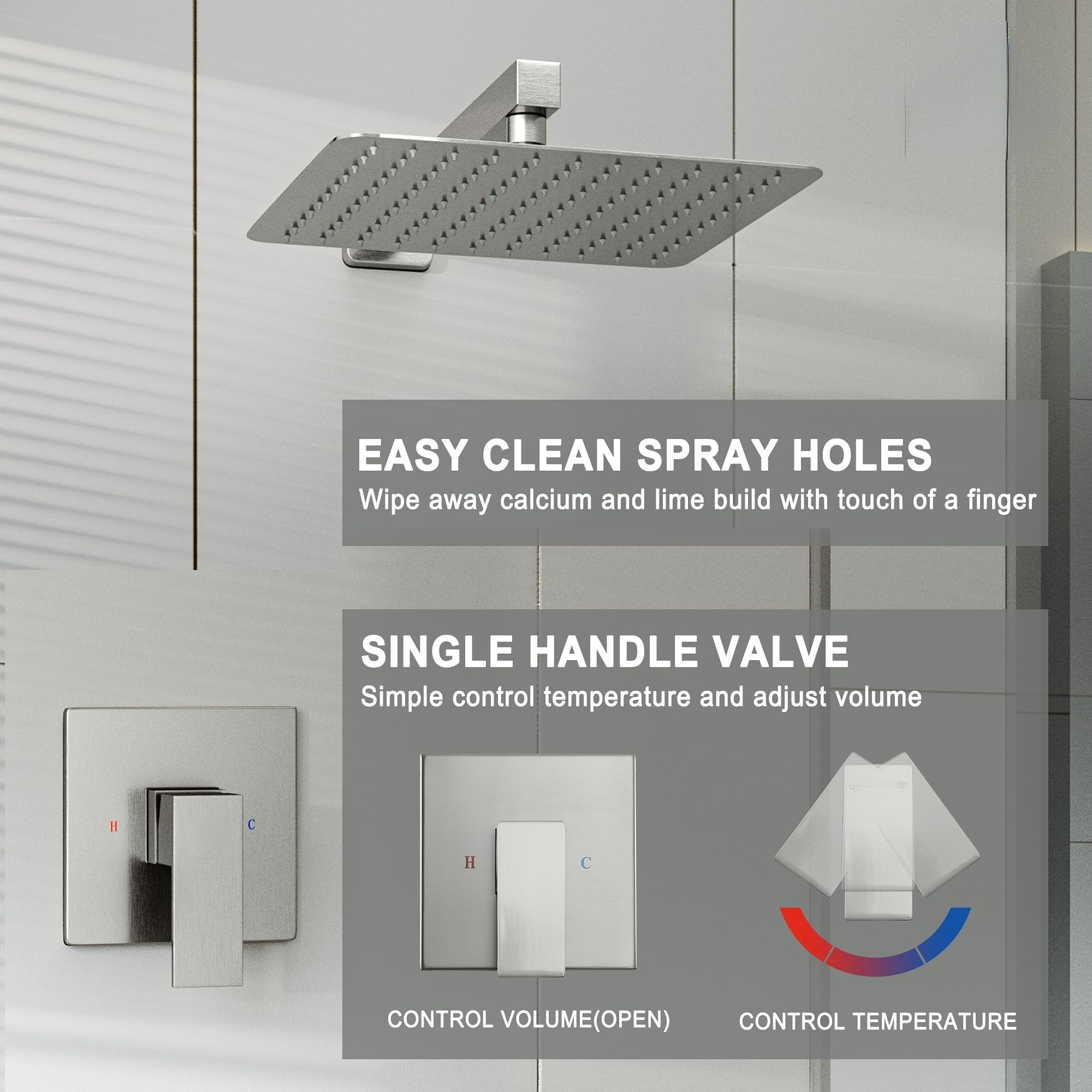 10 Inch Square Shower Head - Wall Mount 1-Spray Pattern Faucet with 2.5 GPM Flow Rate Brushed Gold (Valve Included)