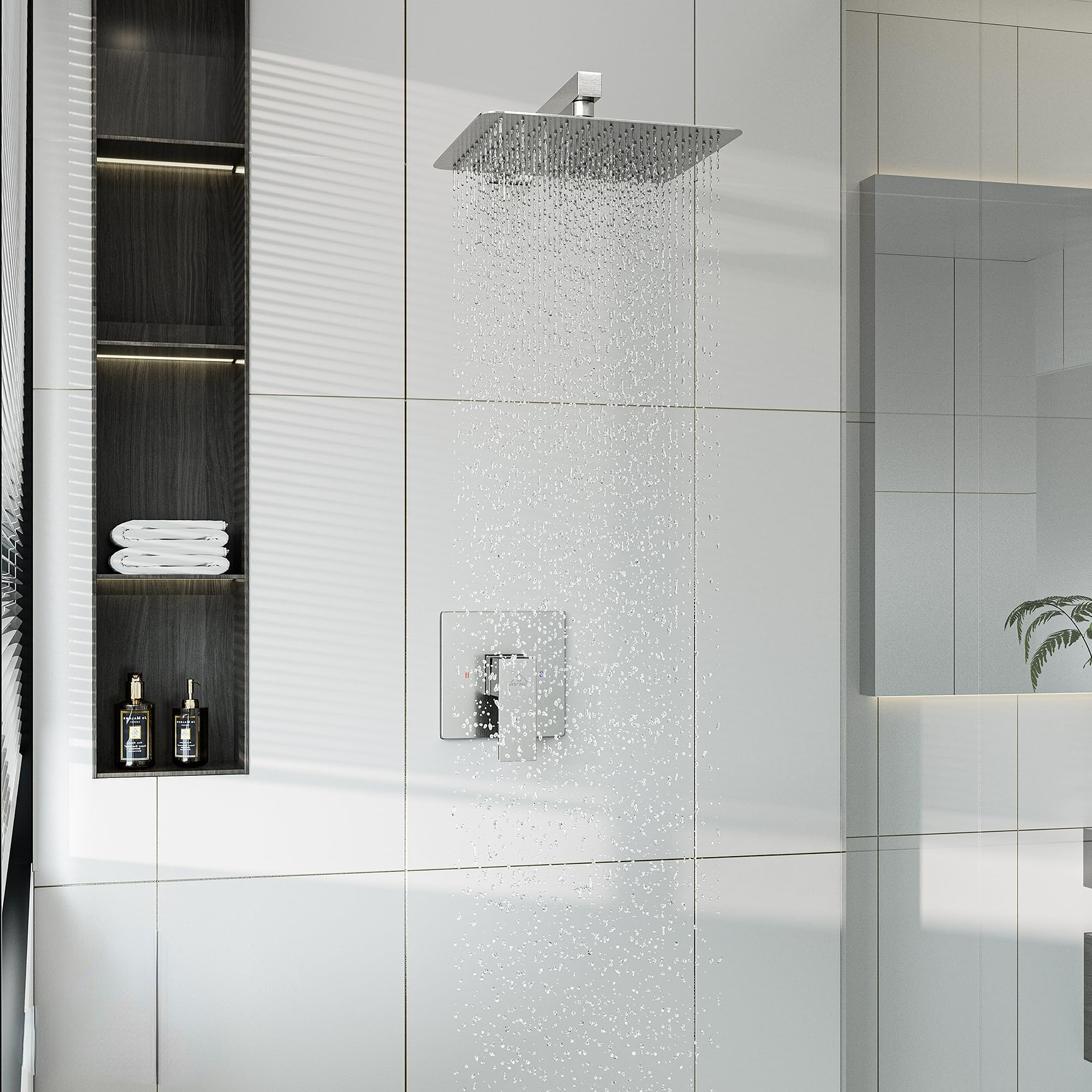 10 Inch Square Shower Head - Wall Mount 1-Spray Pattern Faucet with 2.5 GPM Flow Rate Brushed Gold (Valve Included)