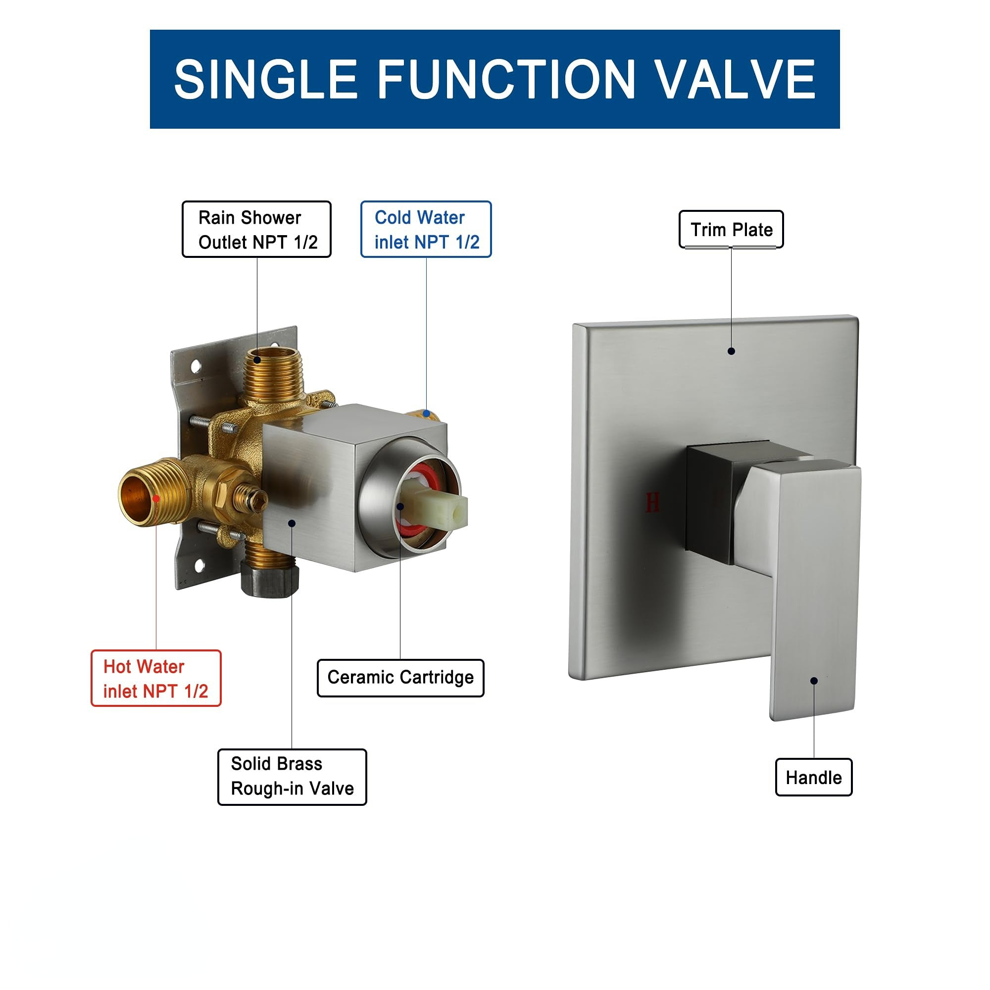 10 Inch Square Shower Head - Wall Mount 1-Spray Pattern Faucet with 2.5 GPM Flow Rate Brushed Gold (Valve Included)