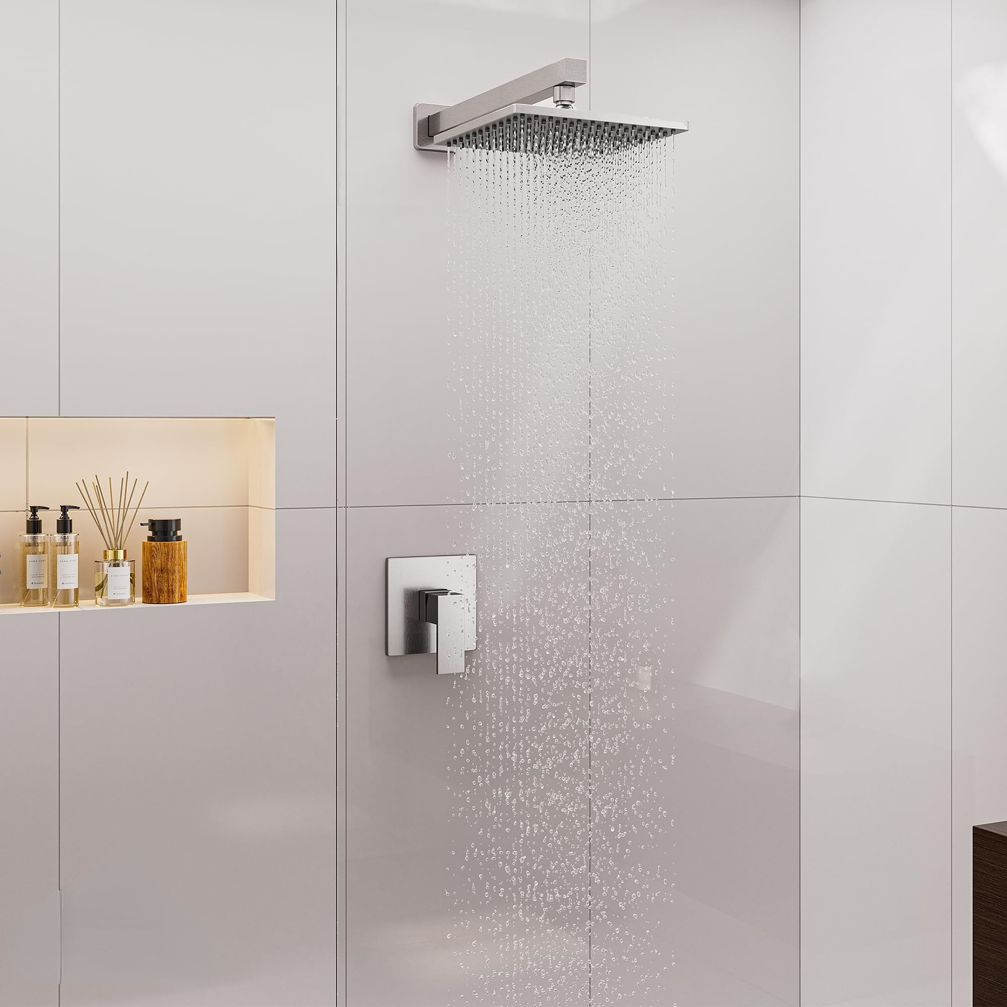 9 Inch Square Shower Faucet - Single-Handle, High-Pressure 1-Spray Shower Head with Valve, Easy Installation, Modern Design for Bathroom Brushed Nickel