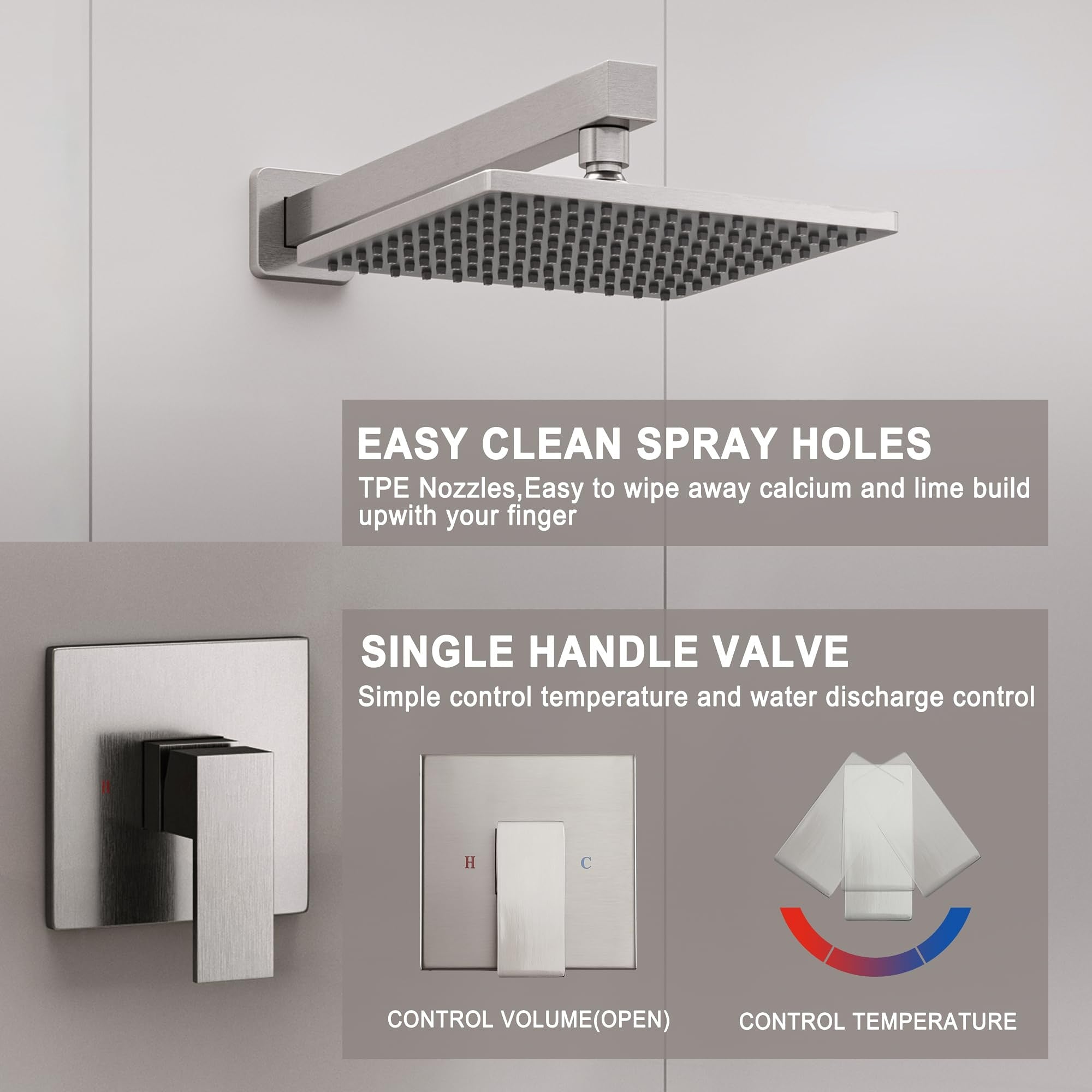 9 Inch Square Shower Faucet - Single-Handle, High-Pressure 1-Spray Shower Head with Valve, Easy Installation, Modern Design for Bathroom Brushed Nickel