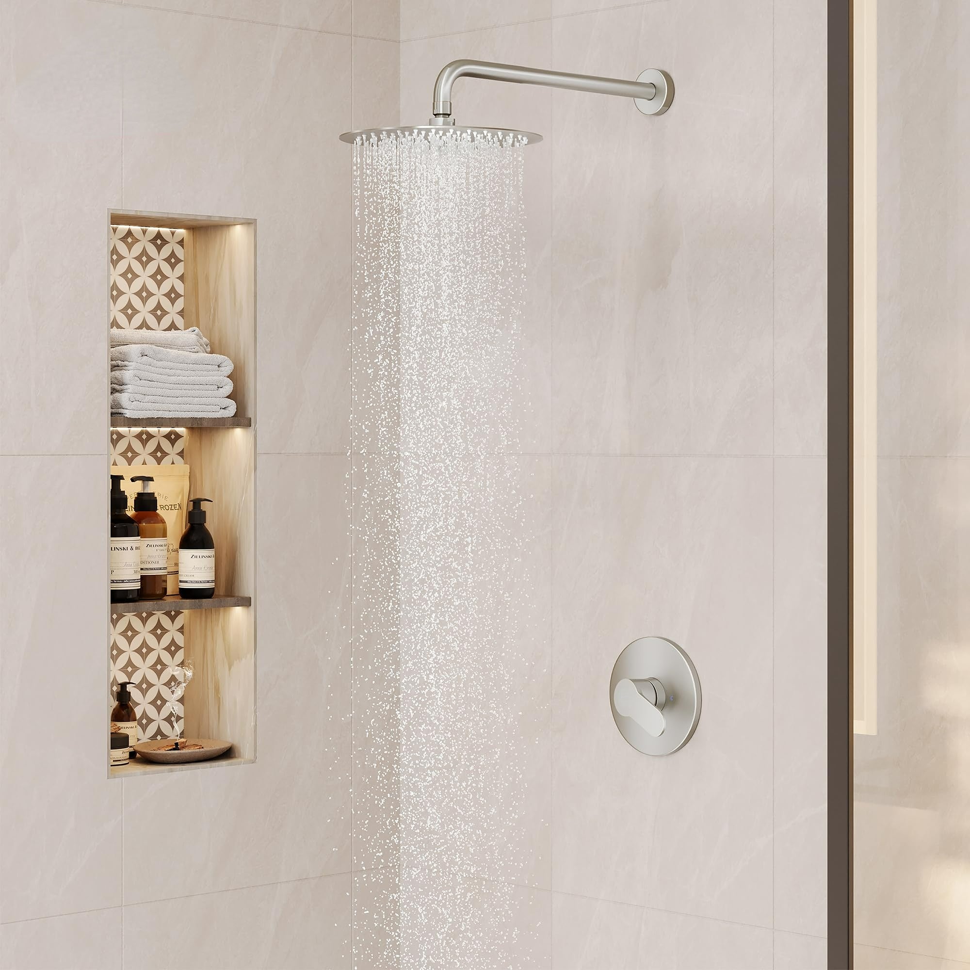 Boyel Living 10 Inch Shower Faucet Set Complete, Wall Mounted Shower System with Rainfall Shower Head Combo, Single Handle Shower Valve and Trim Kit