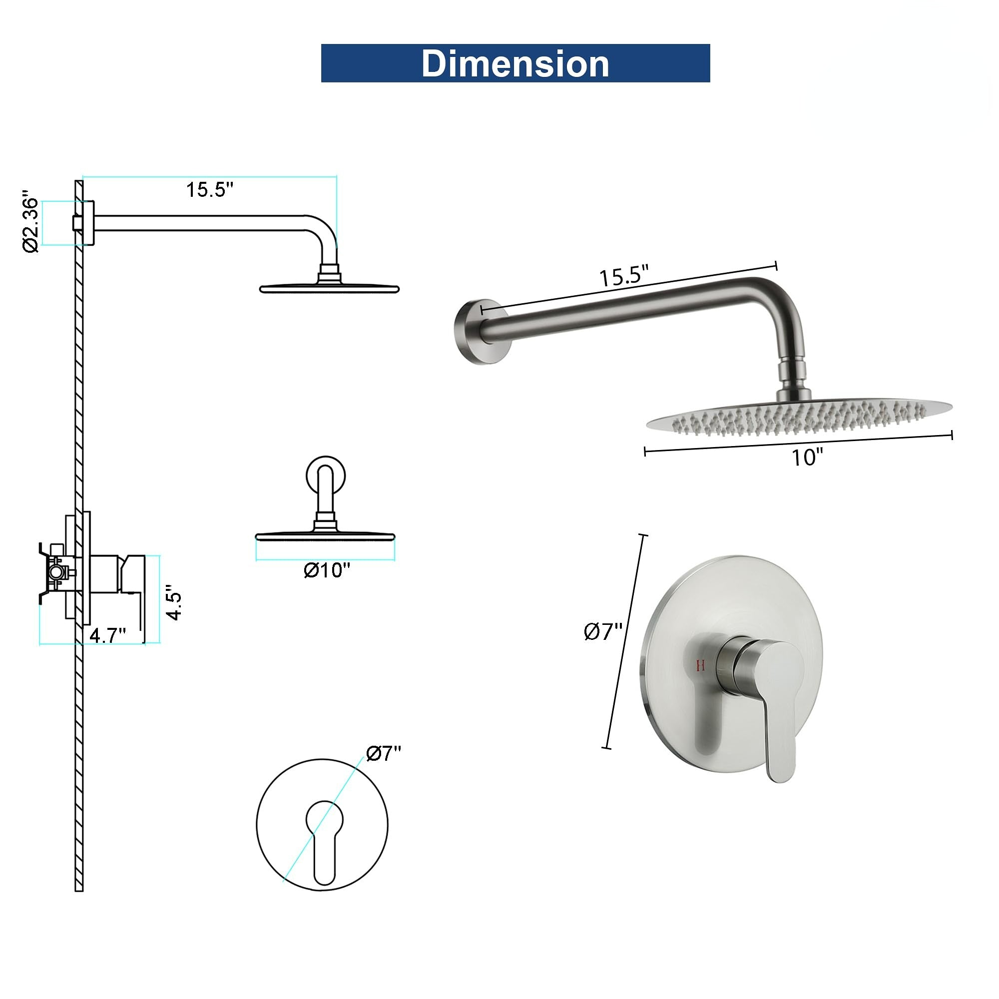 Boyel Living 10 Inch Shower Faucet Set Complete, Wall Mounted Shower System with Rainfall Shower Head Combo, Single Handle Shower Valve and Trim Kit