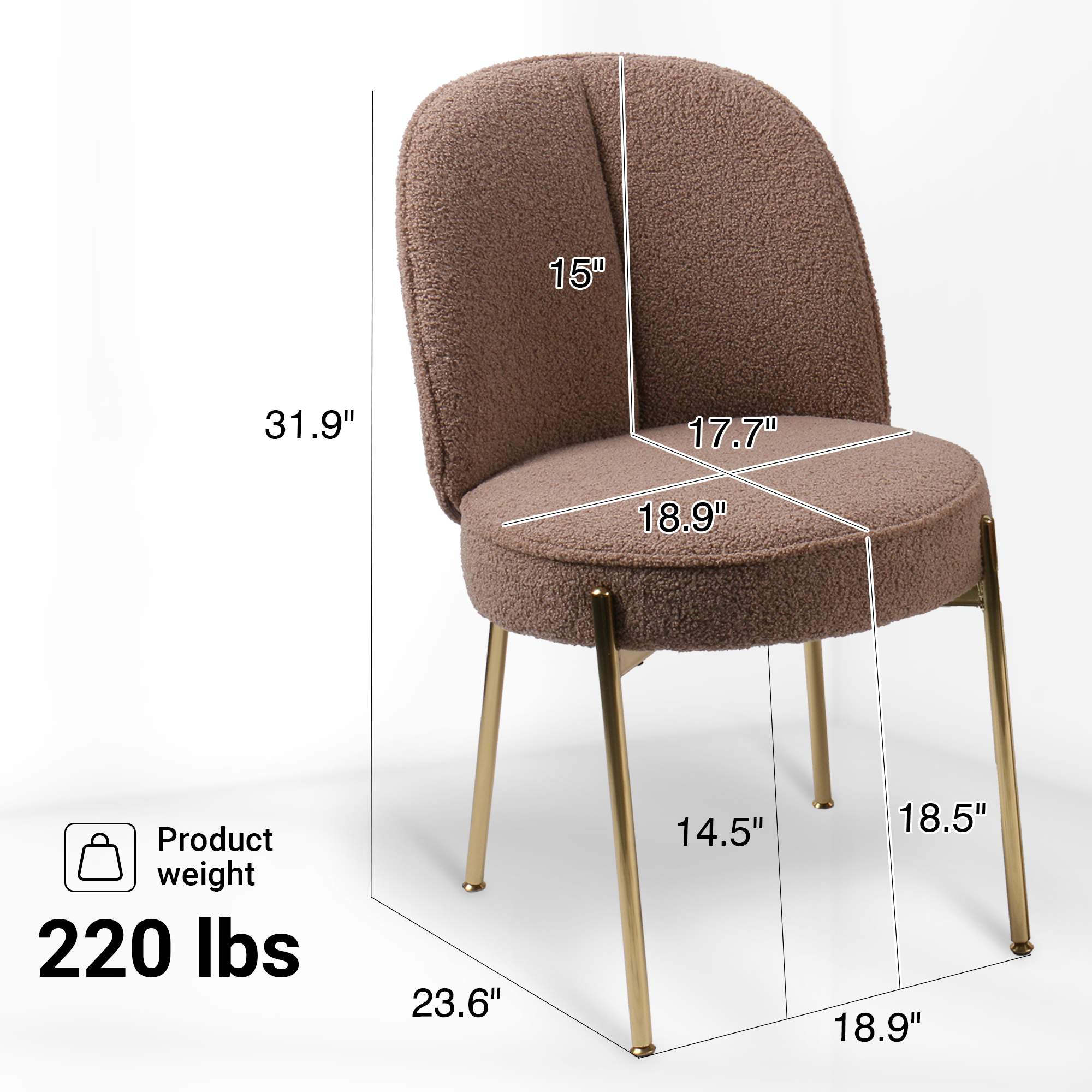 Teddy Fabric Dinning Chair in Greamy White/Brown/Army Green/Black with Adjustable Foot Nails (Set of 2)