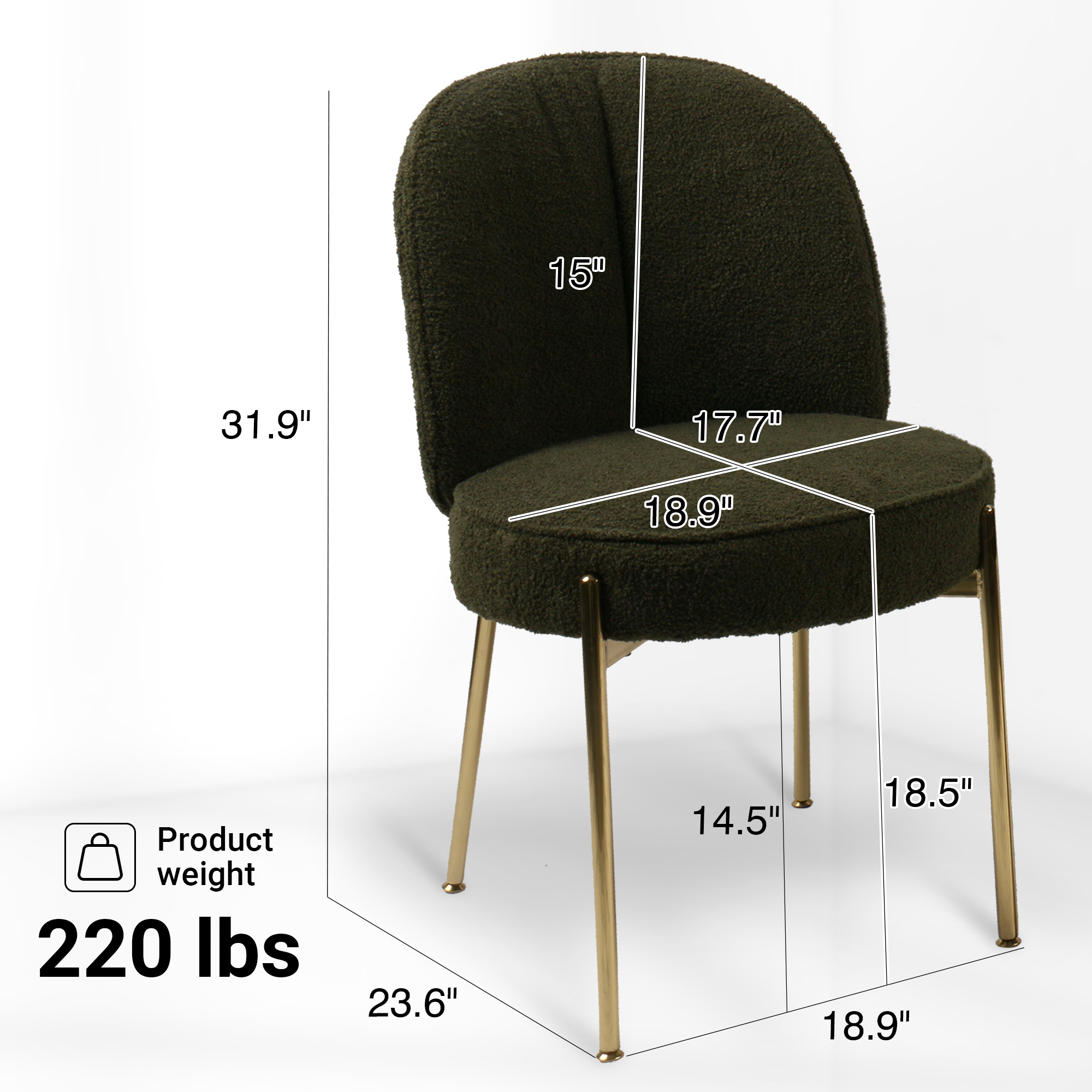 Teddy Fabric Dinning Chair in Greamy White/Brown/Army Green/Black with Adjustable Foot Nails (Set of 2)