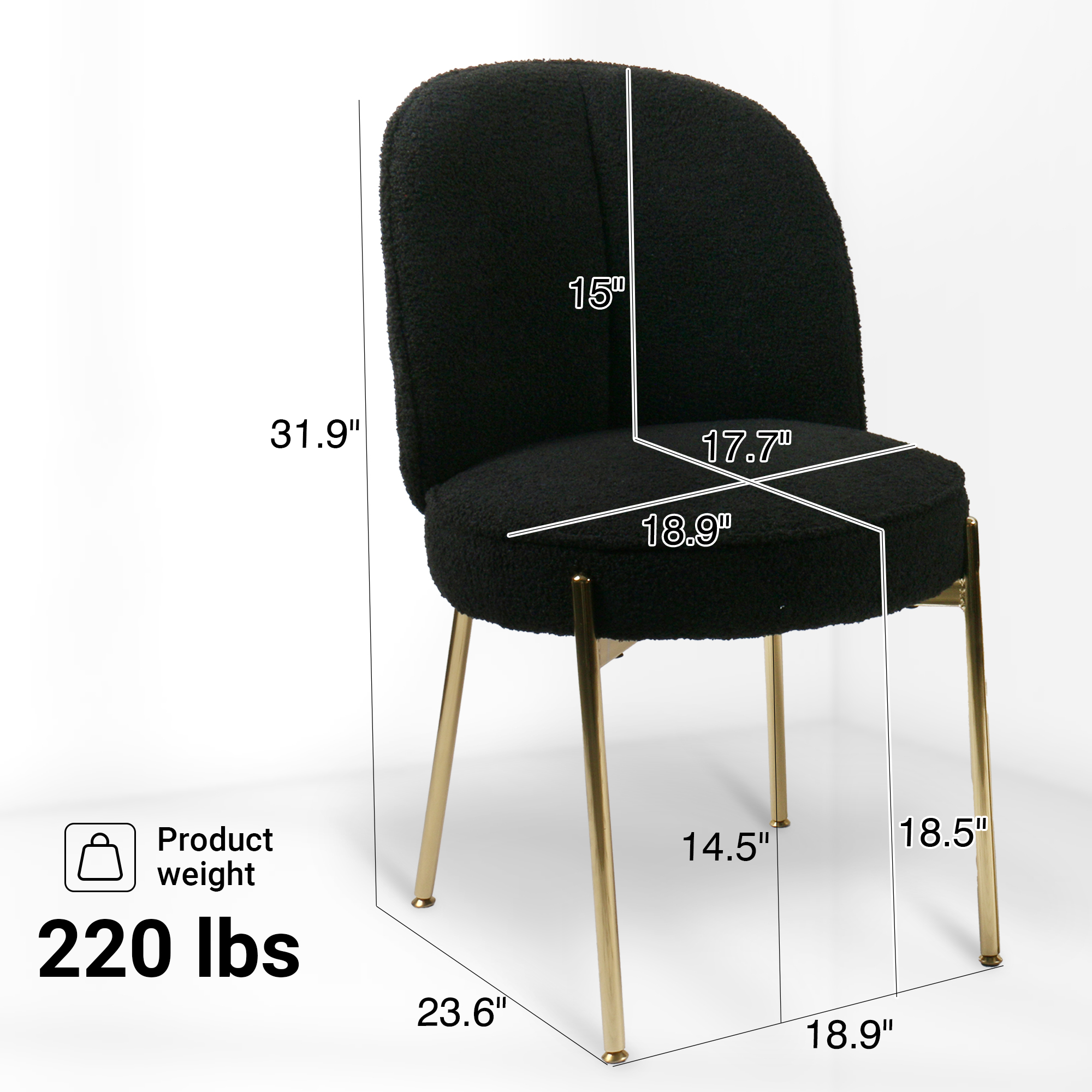 Teddy Fabric Dinning Chair in Greamy White/Brown/Army Green/Black with Adjustable Foot Nails (Set of 2)