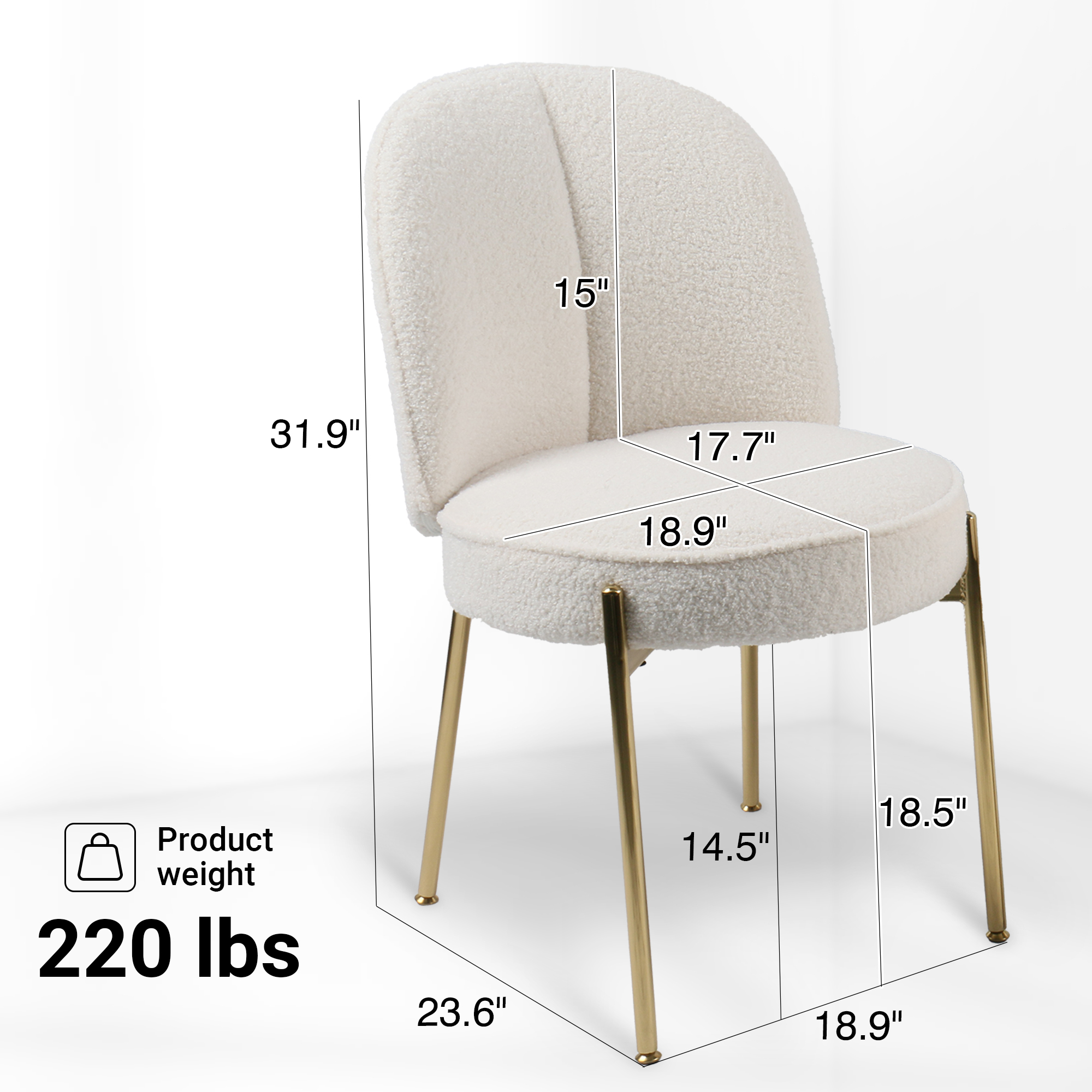 Teddy Fabric Dinning Chair in Greamy White/Brown/Army Green/Black with Adjustable Foot Nails (Set of 2)