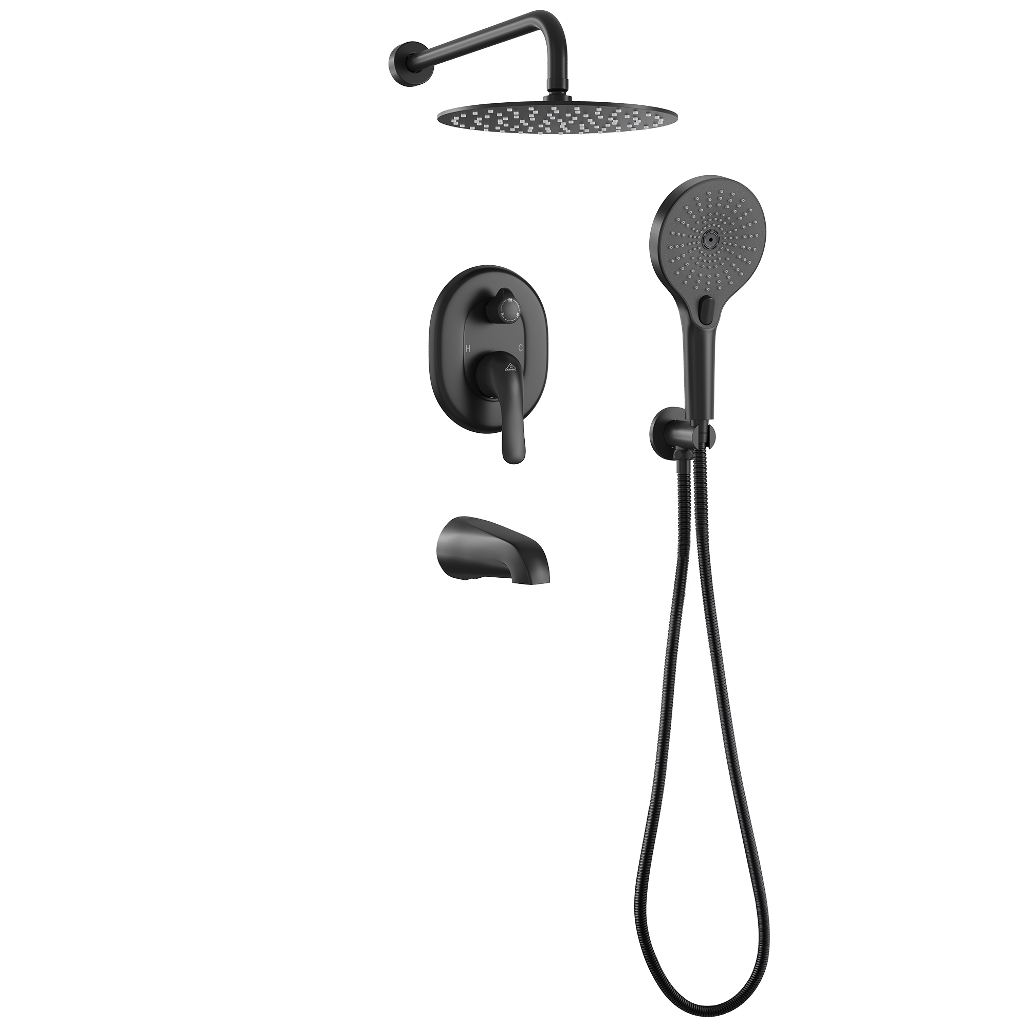 3-Spray Patterns Wall Mount Handheld Shower Head with Tub Faucet and 10 in. Shower Head 1.8 GPM in Matte Black