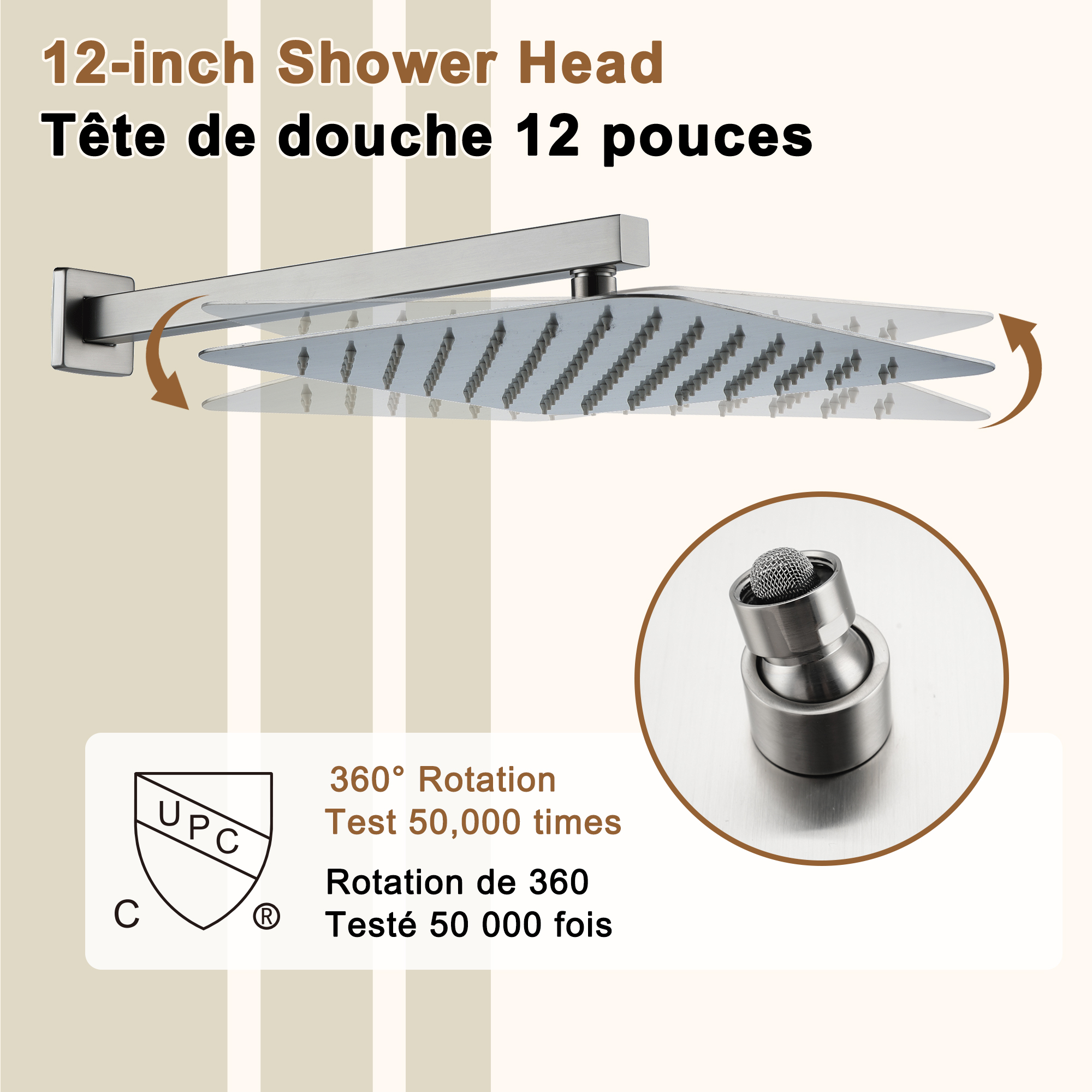 Thermostatic 12 in. 1-Spray Dual Wall Mount Fixed and Handheld Shower Head 1.8 GPM with 6 Body Jets in Brushed Nickel